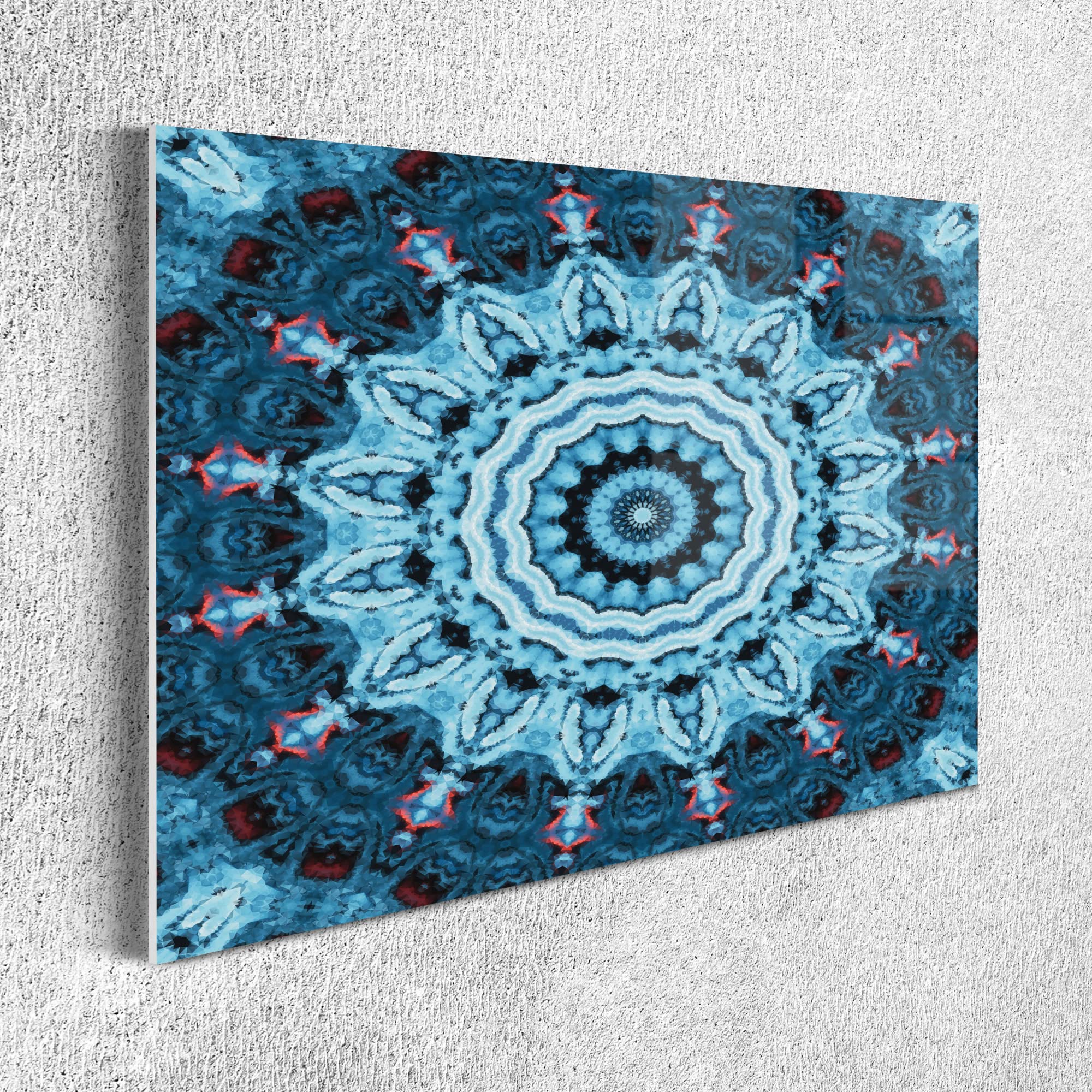 Ambesonne Mandala Acrylic Glass Wall Art - Oceanic Geometric Boho Decor with Medallion Design in Dark Sky Blue, Aqua and Coral - 26.3