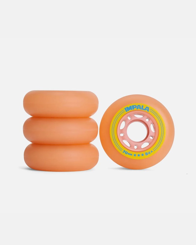 Impala Inline Skate Wheels 4-Pack - 70mm Pink & Yellow - High-Performance Wheels for Roller Skating, Rink & Outdoor Use