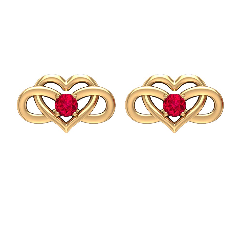 14K Solid Gold Ruby Infinity Heart Stud Earrings for Women - July Birthstone Jewelry, Perfect for Gifts, Anniversaries & Everyday Elegance