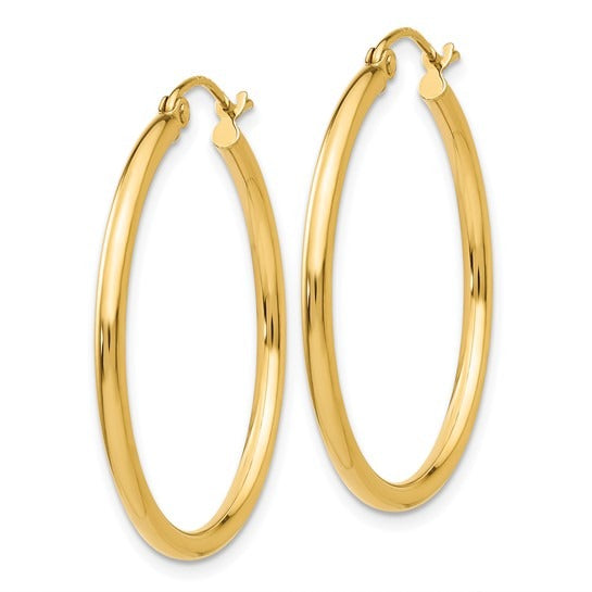 14K Yellow Gold 2x30mm Lightweight Hoop Earrings for Women - Dainty Everyday Jewelry, Perfect for Work, Date Night & Gifts