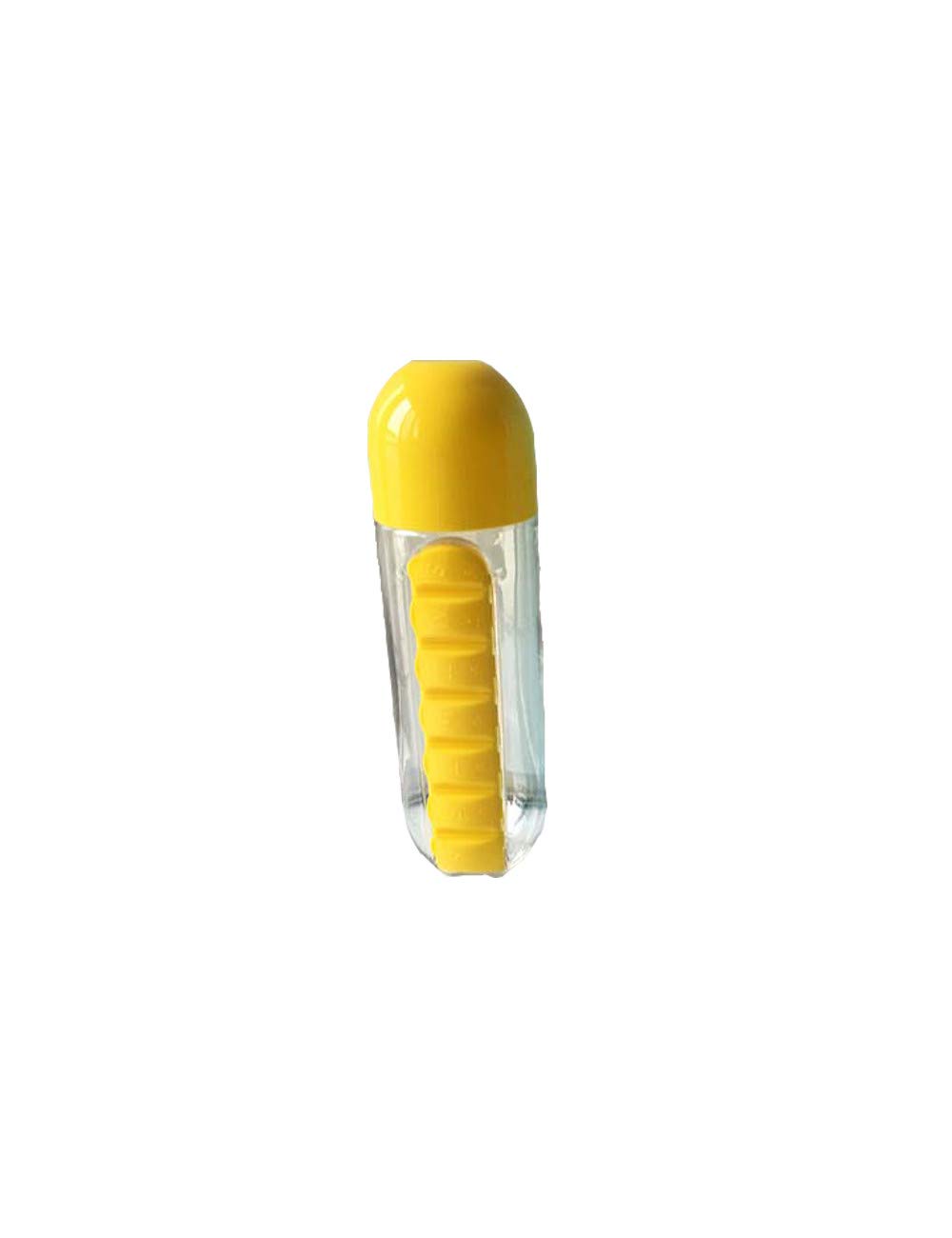 7-Day Portable Pill Organizer with 2-in-1 Outdoor Water Bottle & Medicine Storage Cup (Yellow) - Perfect for Travel, Hiking, and Daily Medication Management