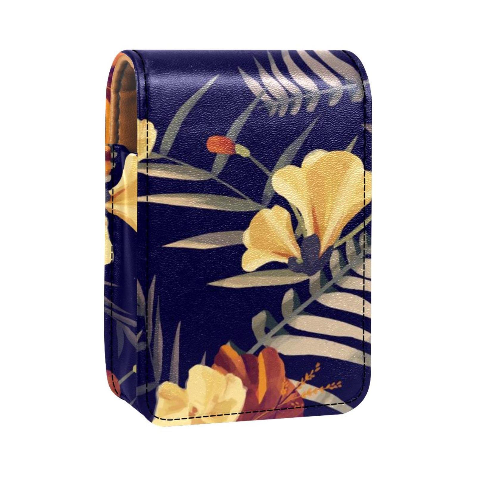 Stylish Black Floral Leather Lipstick Case with Mirror - Holds 3 Tubes | Perfect Cosmetic Organizer for Purse, Travel & Everyday Makeup Storage