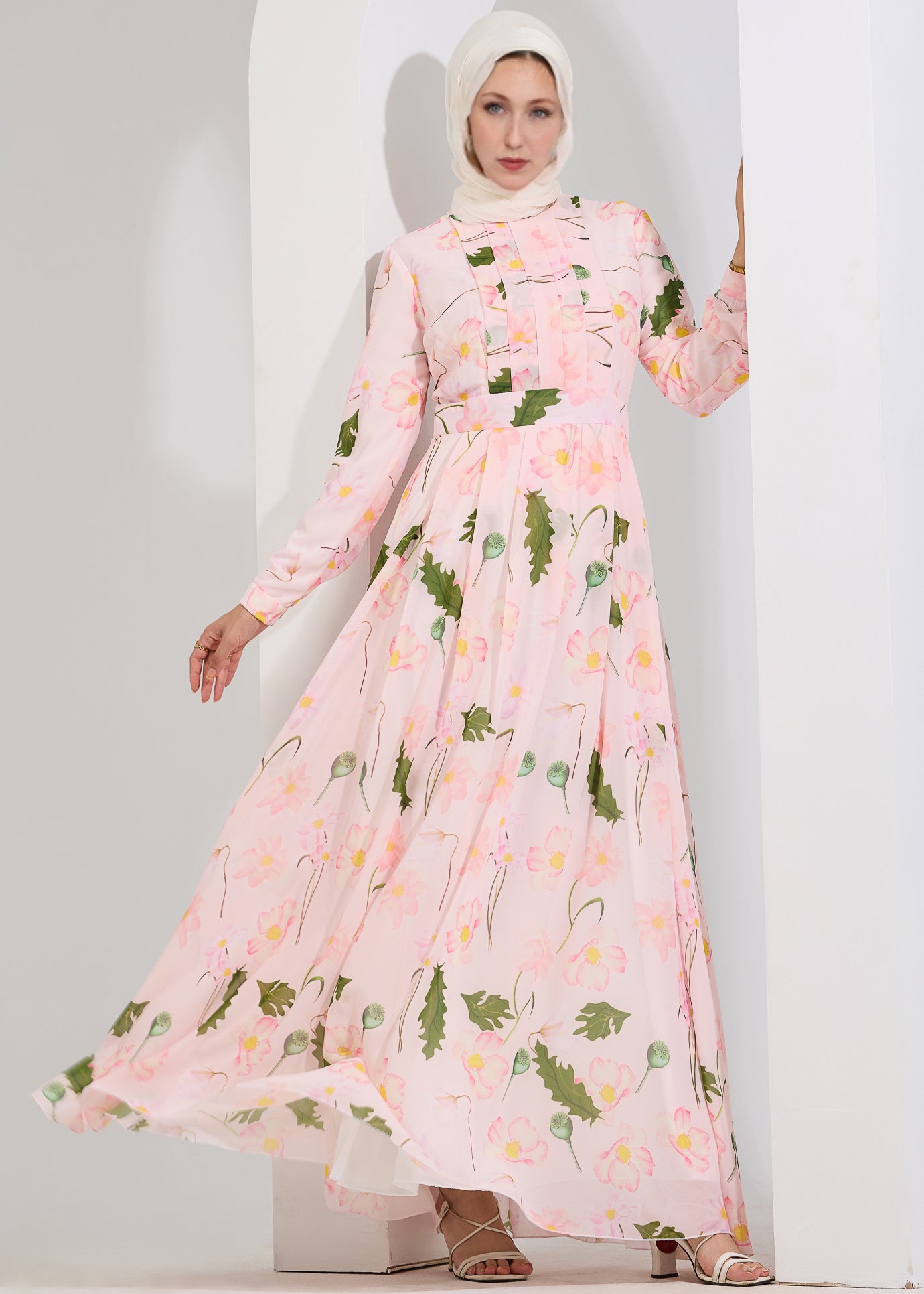 Aisha Enchanted Blossom Chiffon Maxi Dress with Delicate Pleats - Flowy Summer Wedding Guest Dress for Beach Parties & Special Occasions