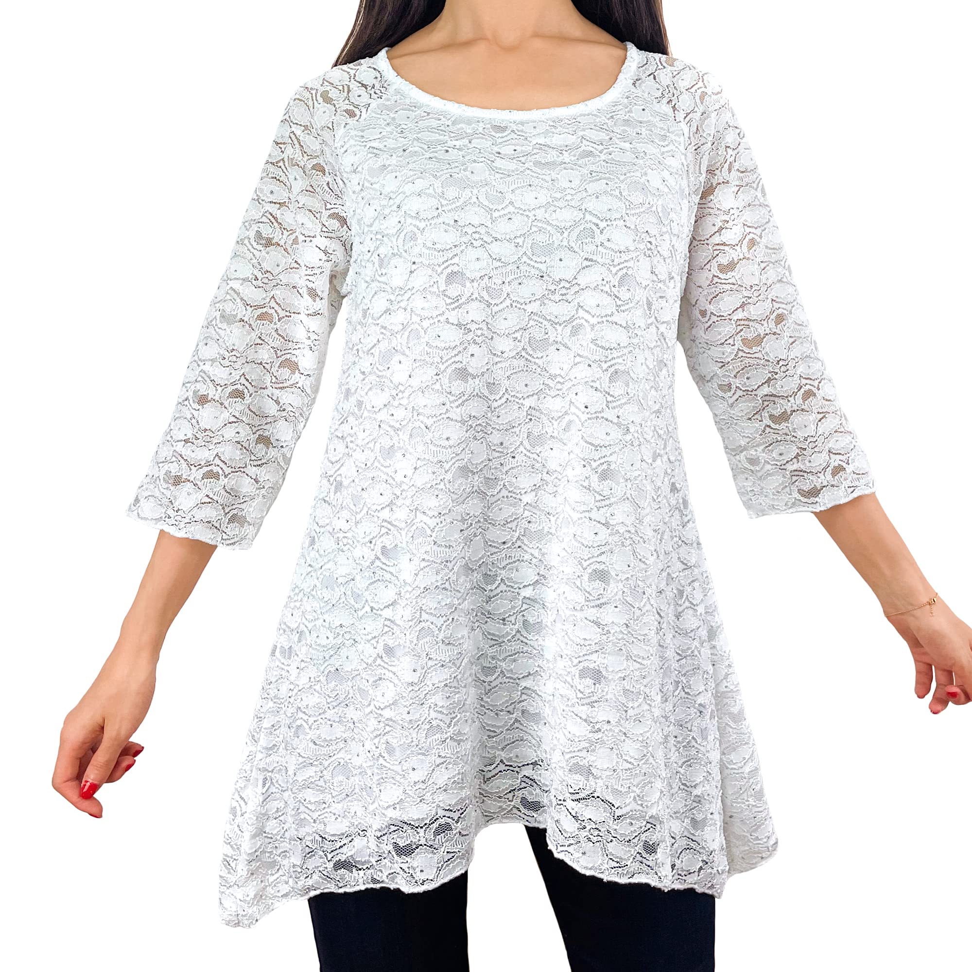 Brittany Black Lace Floral Tunic Blouse for Women - Elegant Office Wear