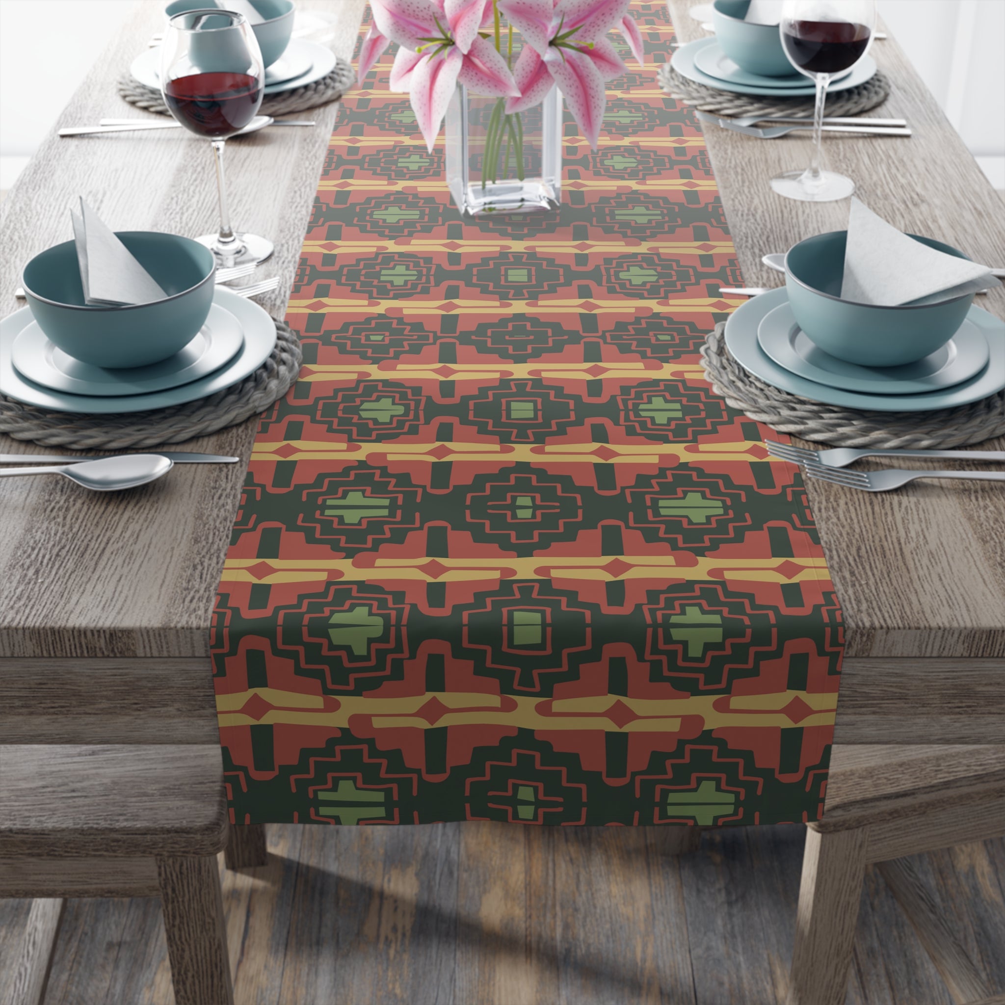Southwestern Table Runner - Cotton & Poly Blend Mohave Pass Print - 2 Sizes (12x72 & 16x90) - Perfect for Dining Tables, Buffets, and Kitchen Counter Decor