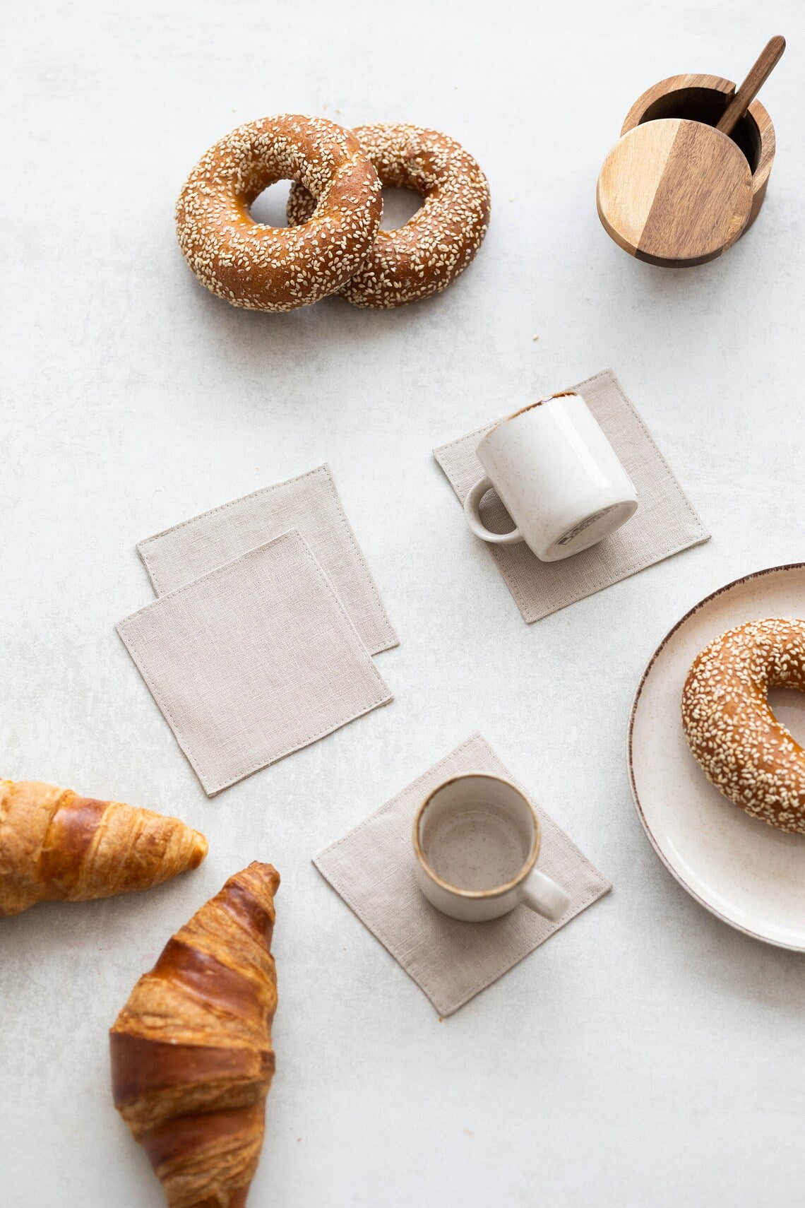 Natural Linen Coasters Set of 4 - Absorbent & Durable Drink Coasters for Coffee, Wine, and Dining Table Protection