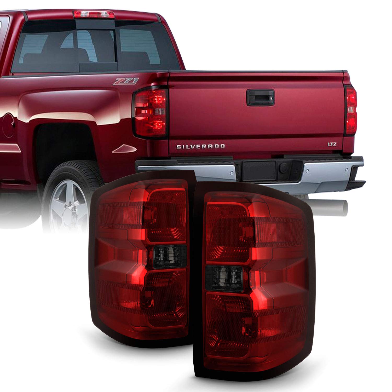 AKKON Smoked Chrome Tail Lights & Brake Lights Pair for 2014-2018 Chevy Silverado 1500/2500HD & GMC Sierra 3500HD Dually - Upgrade Your Truck's Rear Lighting for Night Driving & Enhanced Style