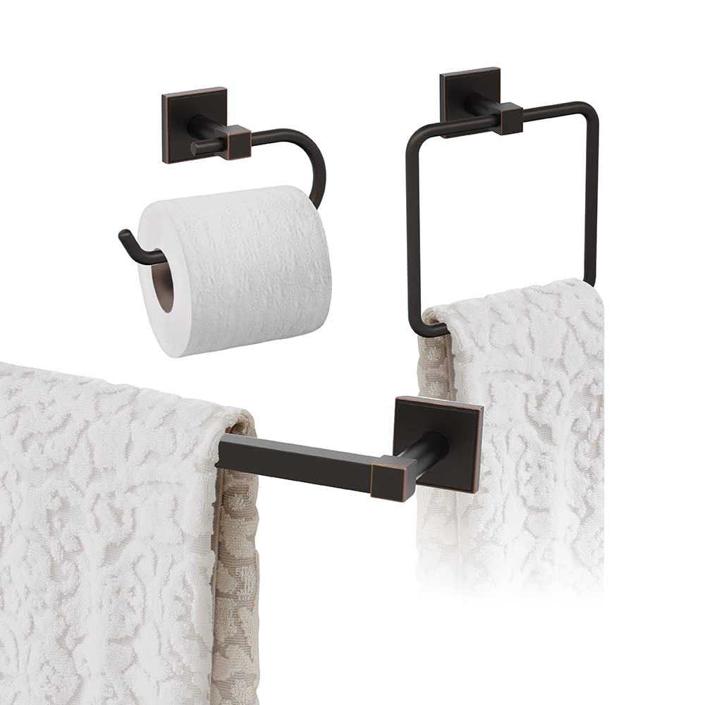Amerock Oil Rubbed Bronze 18-Inch Towel Bar Set - 3-Piece Bathroom Accessories for Modern Homes | Perfect for Bathrooms, Powder Rooms & Spa Retreats