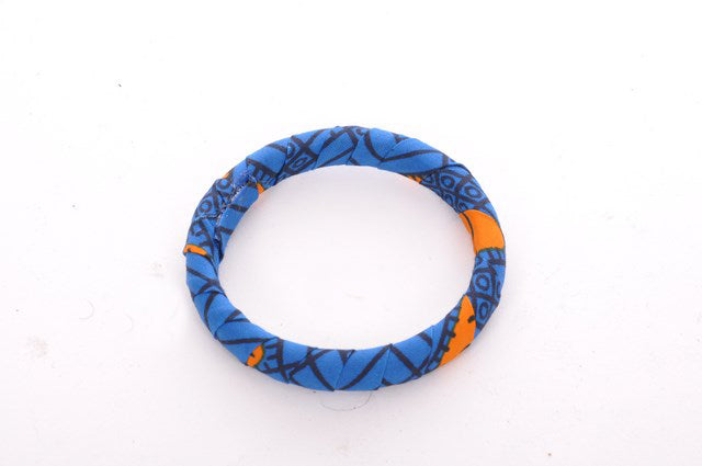 Blue Orange African Print Ankara Bangle DPBG3034A - Handmade Tribal Beaded Bracelet for Women - Perfect for Festivals, Weddings & Cultural Events