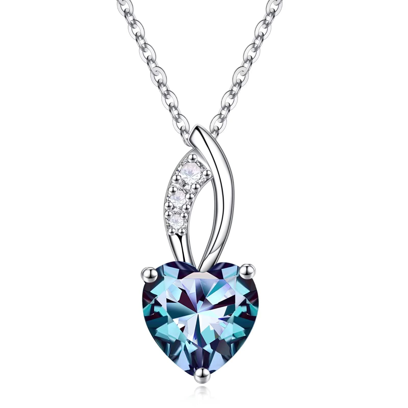Iefil 925 Sterling Silver Heart Birthstone Necklace for Women - 18K White Gold Plated Trendy Jewelry | Personalized Birthday, Anniversary & Mother's Day Gifts for Her | Perfect for Valentine's Day, Christmas & Special Occasions