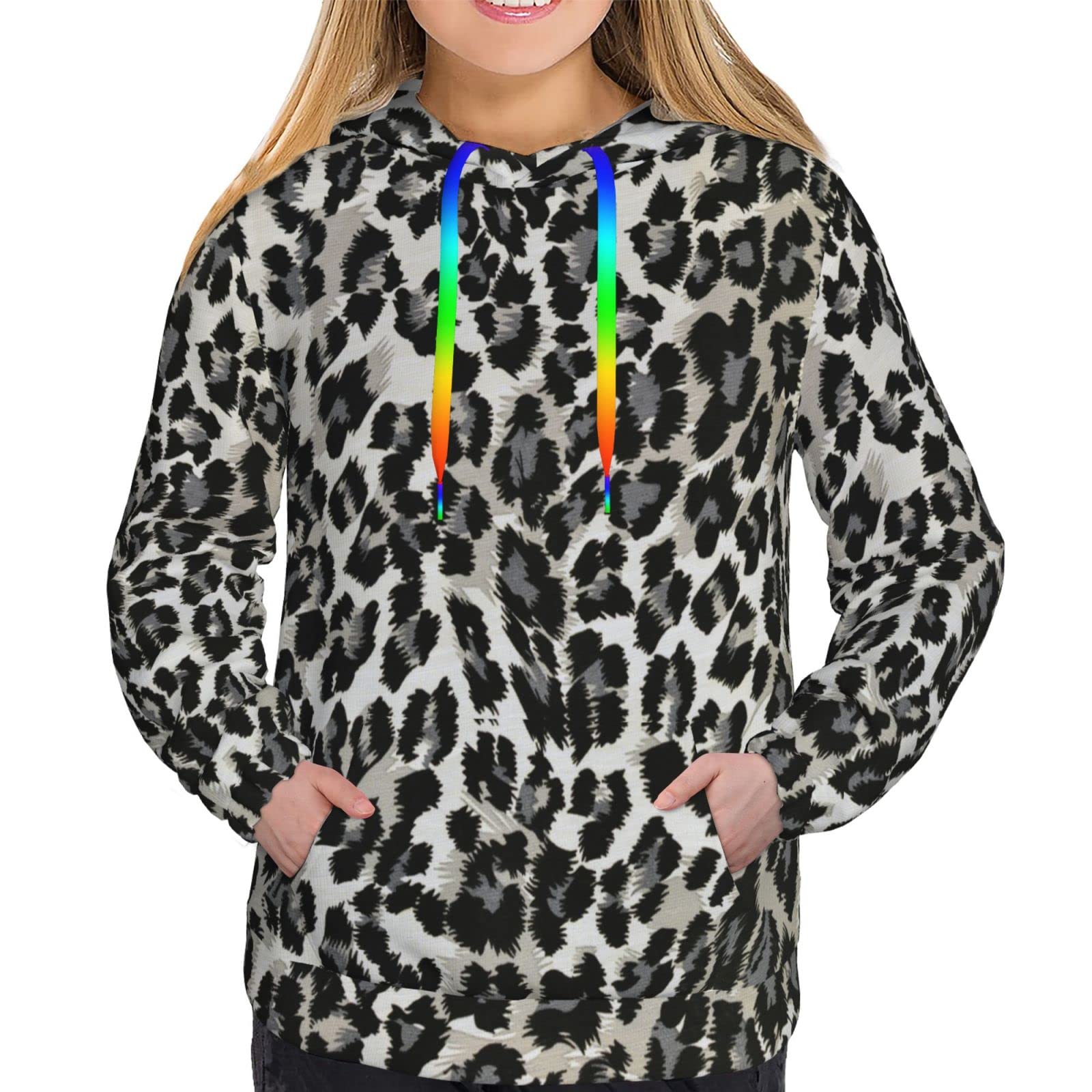 Women's Fashion Hoodies - Grey & Black Leopard Print Pullover Sweatshirt | Casual Wear, Street Style, Winter Outfits & Lounge Comfort