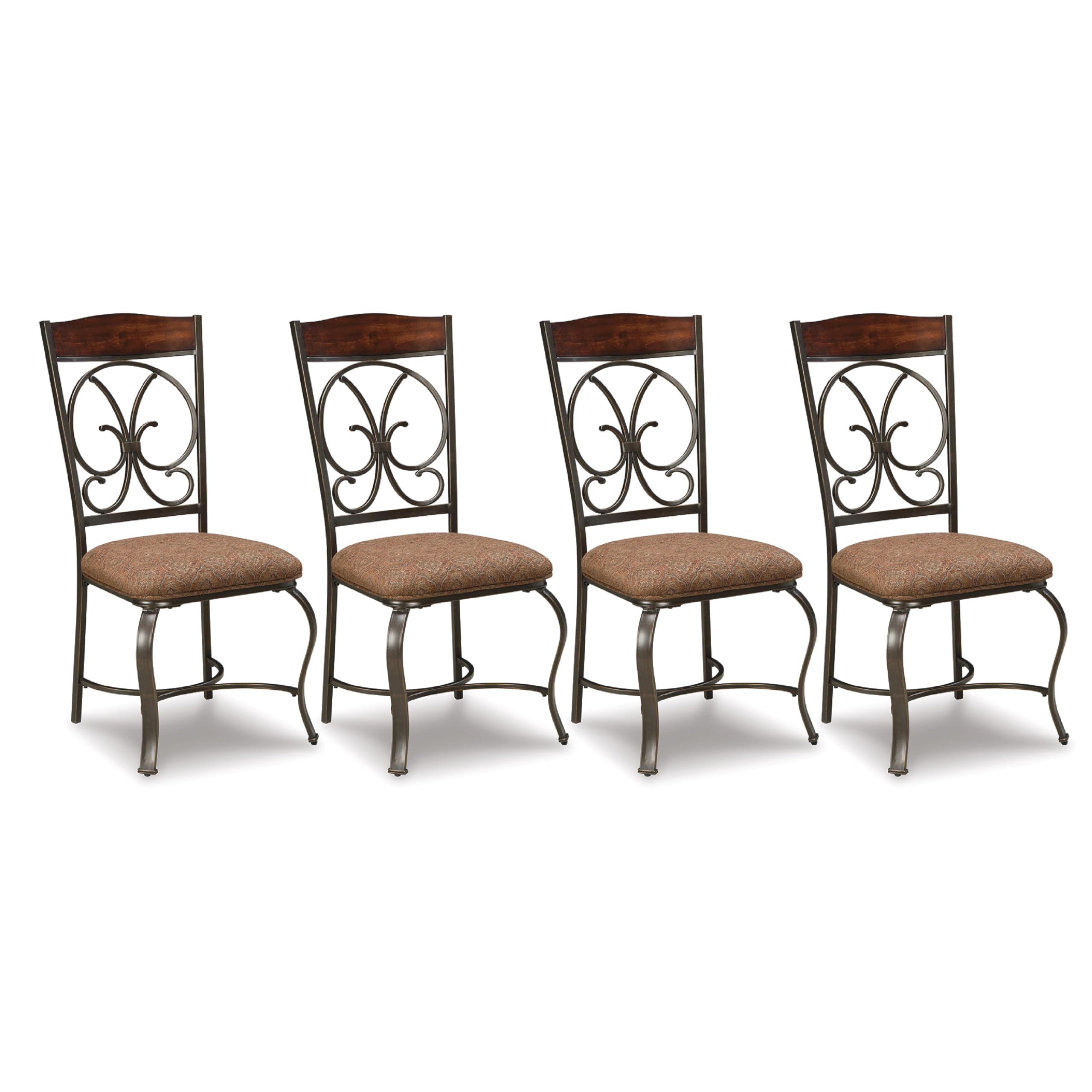 Signature Design by Ashley Glambrey Old World Dining Chair with Cushion - Set of 4, Brown Wooden Dining Chairs for Kitchen, Dining Room & Formal Entertaining