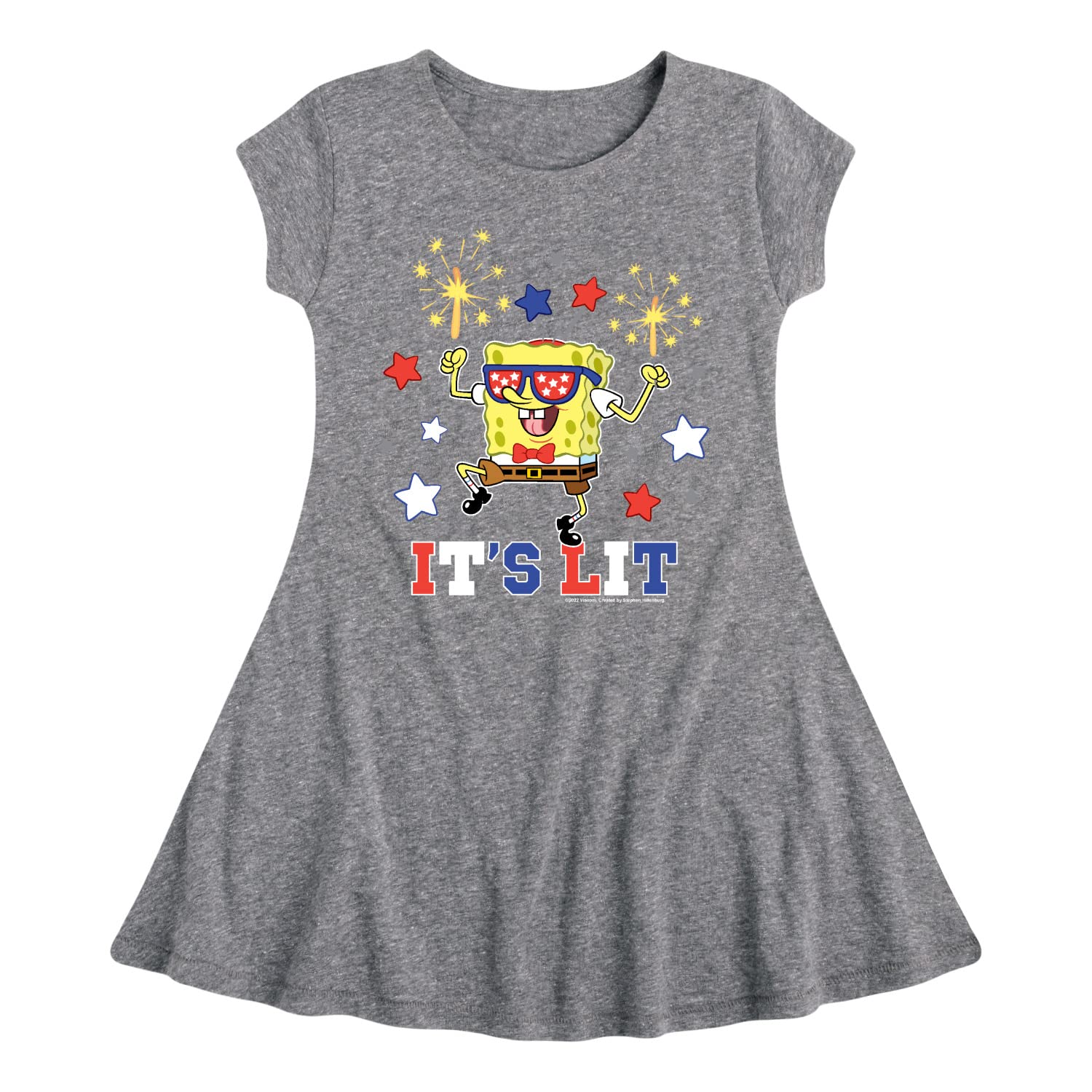 SpongeBob SquarePants 'It's Lit' Fit & Flare Dress for Toddler & Youth Girls | Cute Cartoon Character Outfit for Playdates, Birthday Parties & Casual Wear