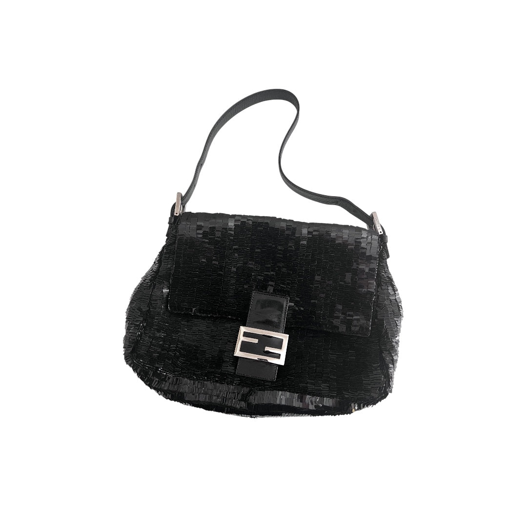 Fendi Black Sequin Mamma Baguette Handbag - Luxury Designer Shoulder Bag for Women | Perfect for Evening Parties, Weddings & Special Occasions