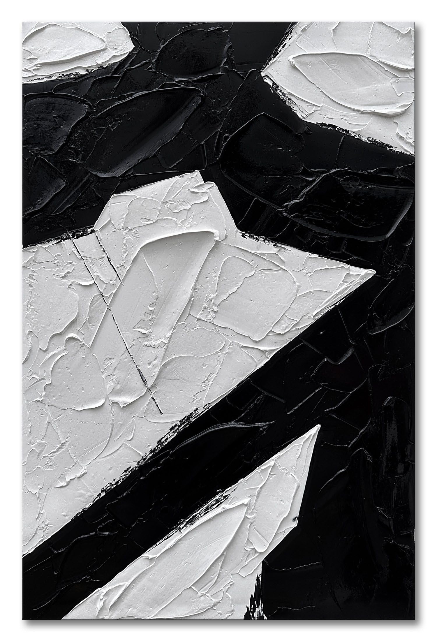 Zoinart Hand Painted Black & White Abstract Wall Art - 24x36 Inch Modern Oil Painting with Vertical Texture, Contemporary Minimalist Home Decor for Living Room, Bedroom & Office