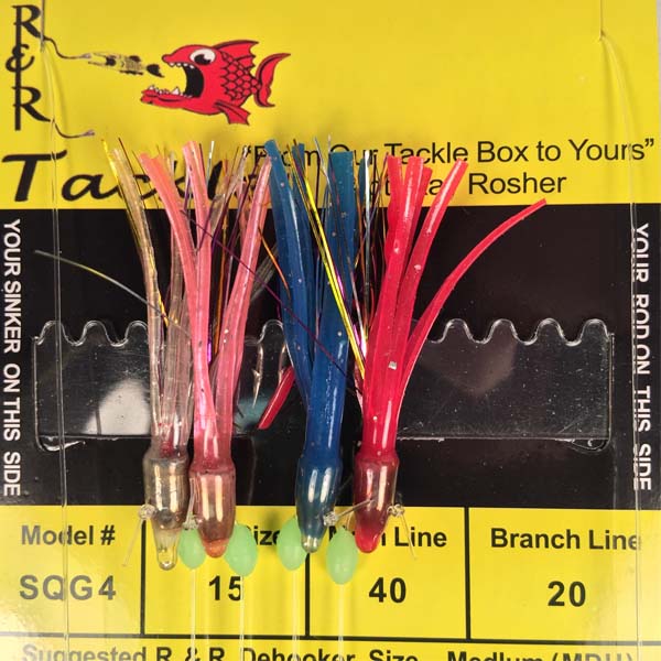 R&R Tackle SQG Weighted Multi-Color Squid Sabiki Bait Rigs - Saltwater Fishing Lures for Offshore & Pier Fishing