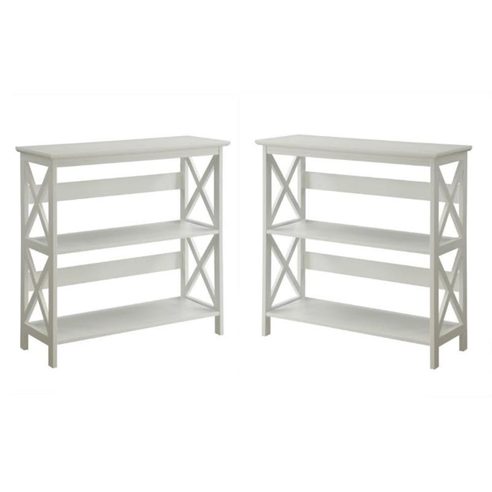 Home Square 2-Piece Solid Wood Bookcase Set with Two Shelves in White - Perfect for Living Room, Office & Bedroom Storage