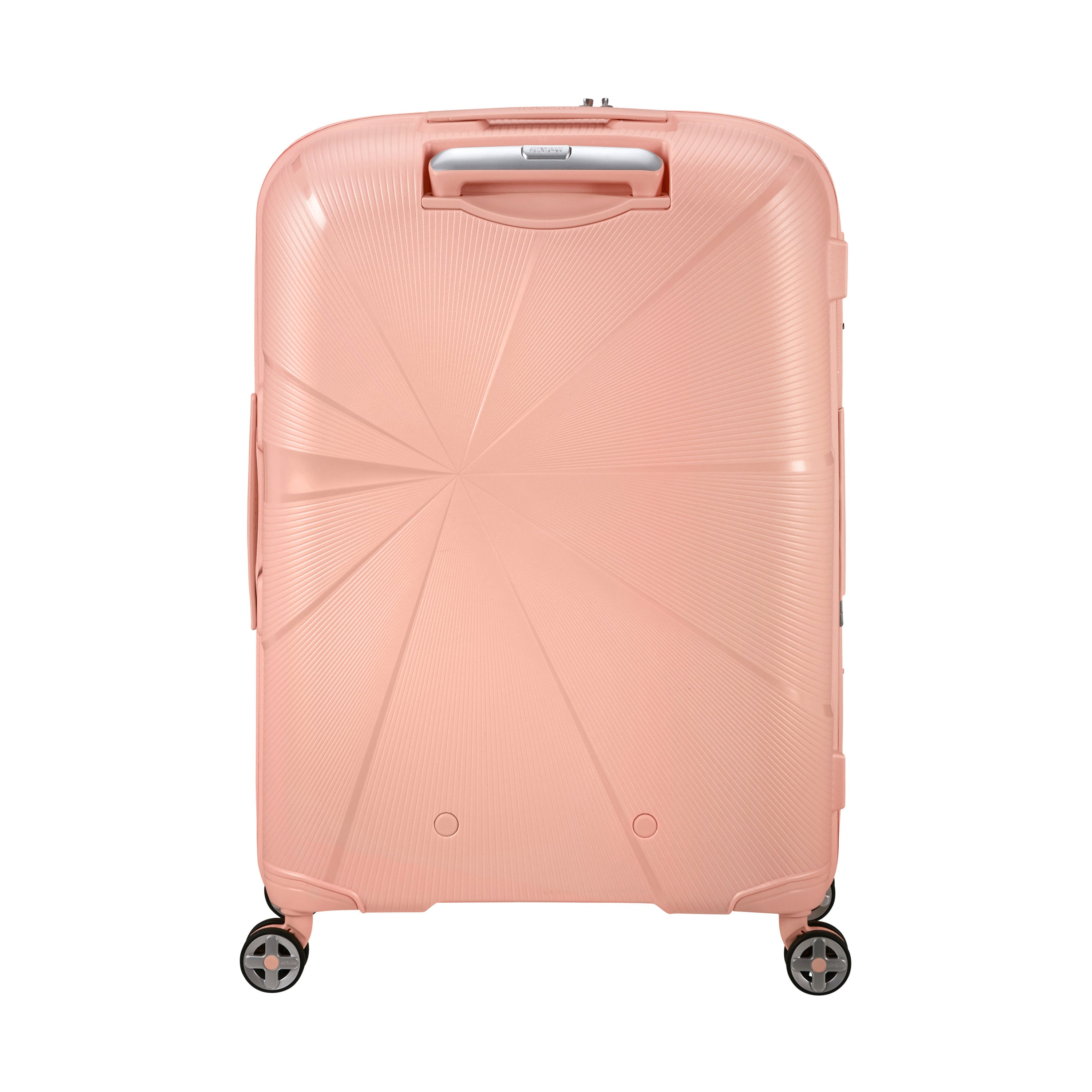 American Tourister StarVibe Spinner Medium Expandable Luggage - Metallic Peach | Lightweight Suitcase for Travel, Business Trips & Vacations | Durable Hardshell Carry-On with 360° Wheels