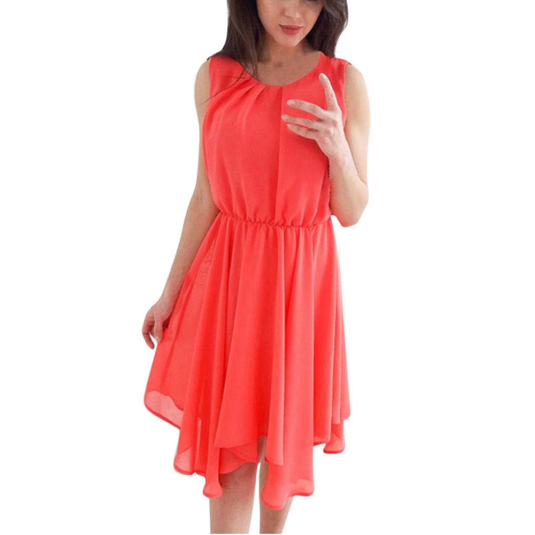 Women's Chiffon Dress - WYTong Crewneck Sleeveless Asymmetrical Tunic Mini Dress for Evening Party, Wedding & Cocktail Events | Summer Casual Outfit
