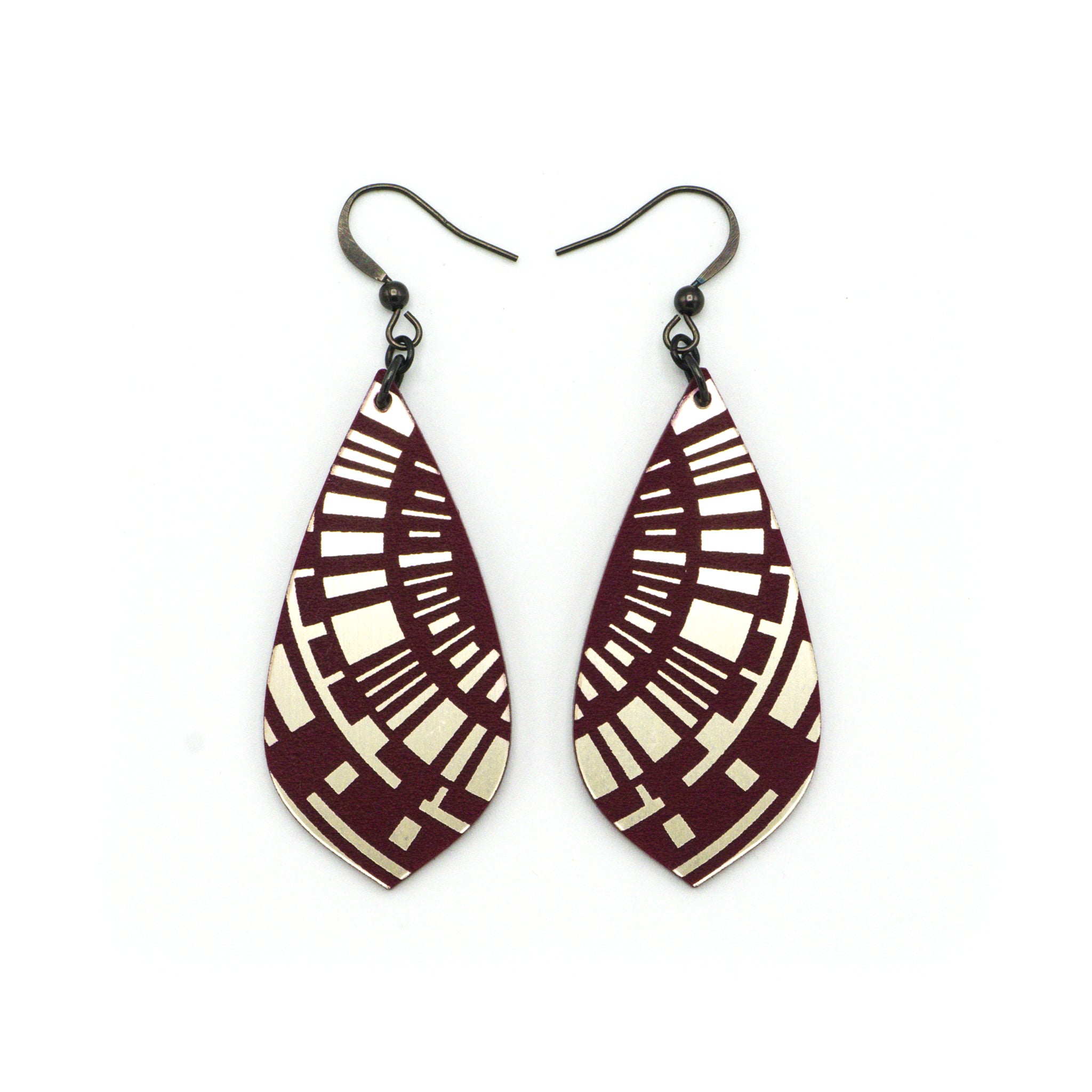 Gem Point [04R] Acrylic Earrings in Brushed Nickel & Burgundy - Stylish Dangle Earrings for Women, Perfect for Parties, Weddings & Everyday Wear