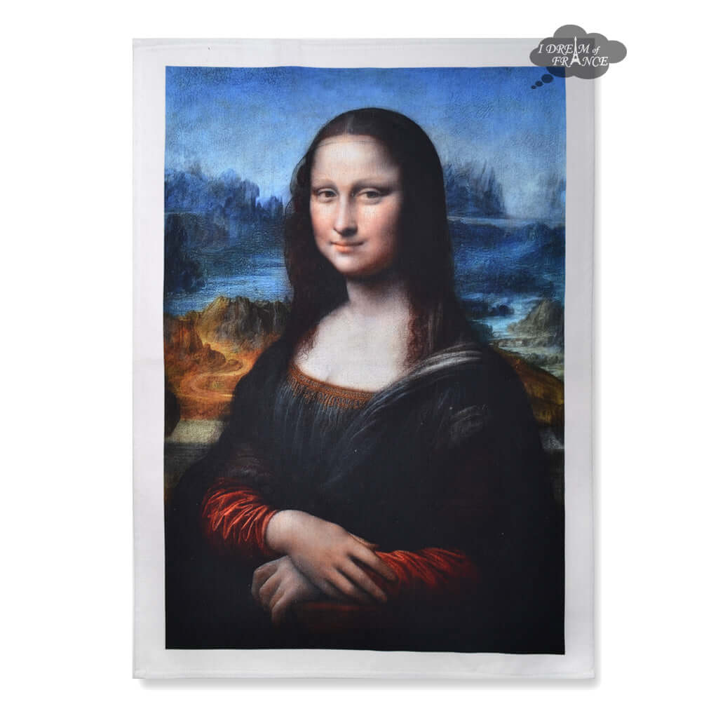 Leonardo Da Vinci Mona Lisa French Cotton Kitchen Towel - Premium Absorbent Dish Towels by L.R. Creations - Perfect for Cooking, Cleaning & Decor