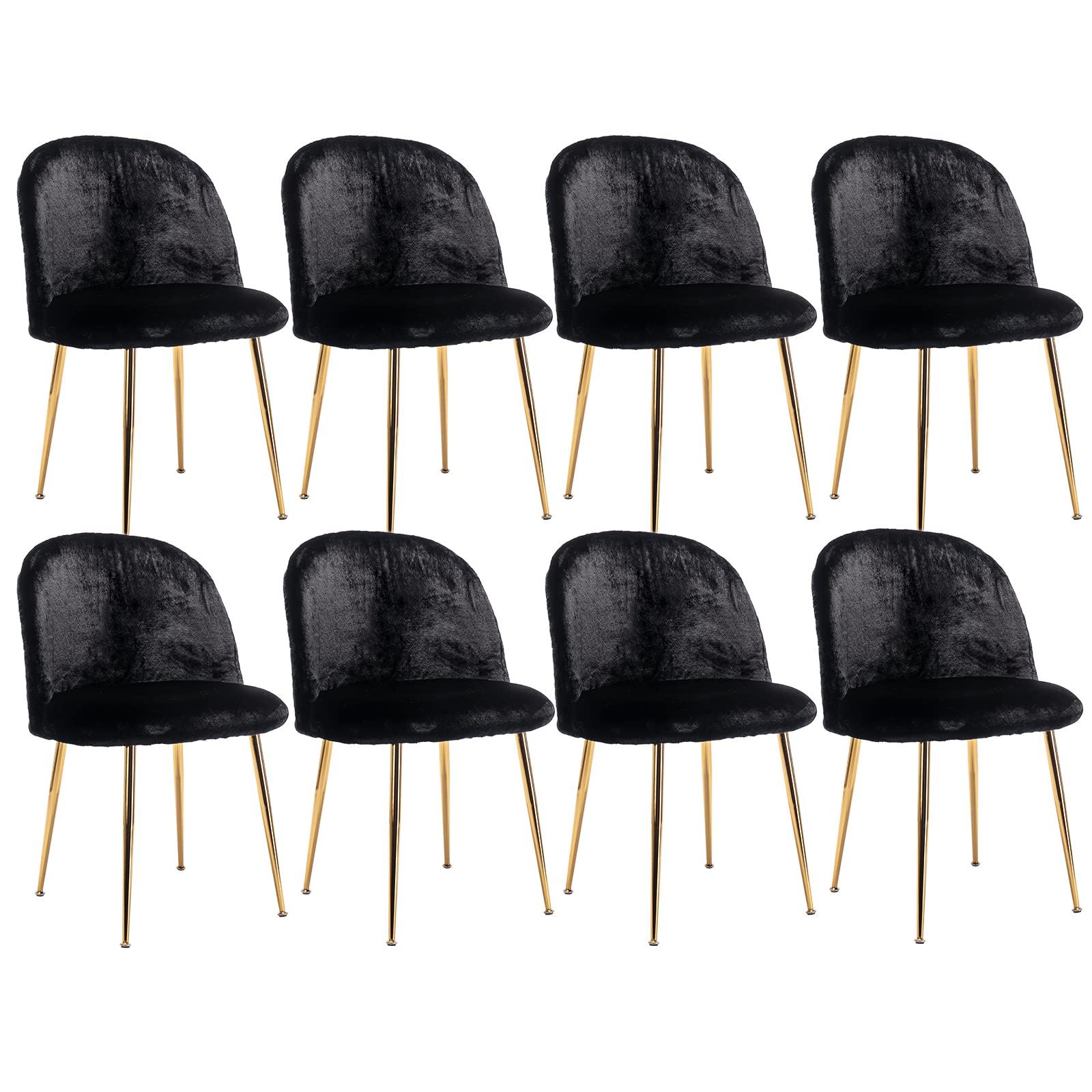 ZSARTS Faux Fur Accent Chair - Black Upholstered Dining Chair with Gold Metal Legs, Soft Fuzzy Living Room Chair Set of 8 for Kitchen, Bedroom, Apartment & Office Decor | Cozy Seating for Entertaining, Relaxing & Stylish Home Interior