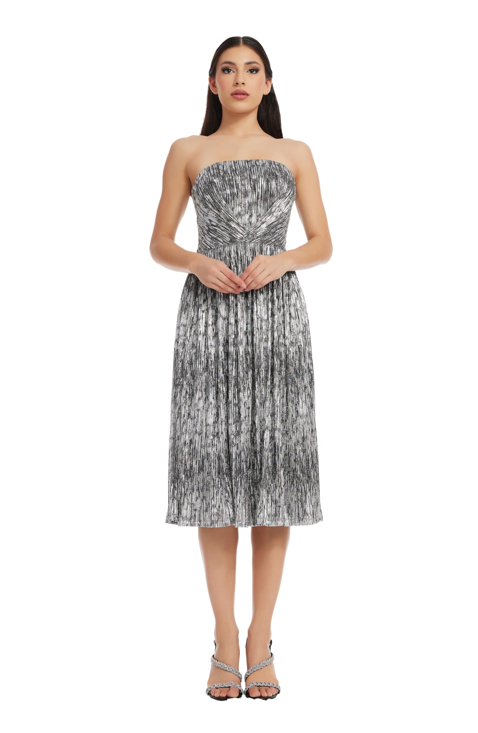 Dress the Population Women's Nadine Fit and Flare Midi Dress - Elegant Cocktail & Party Dress for Weddings, Date Nights & Special Occasions