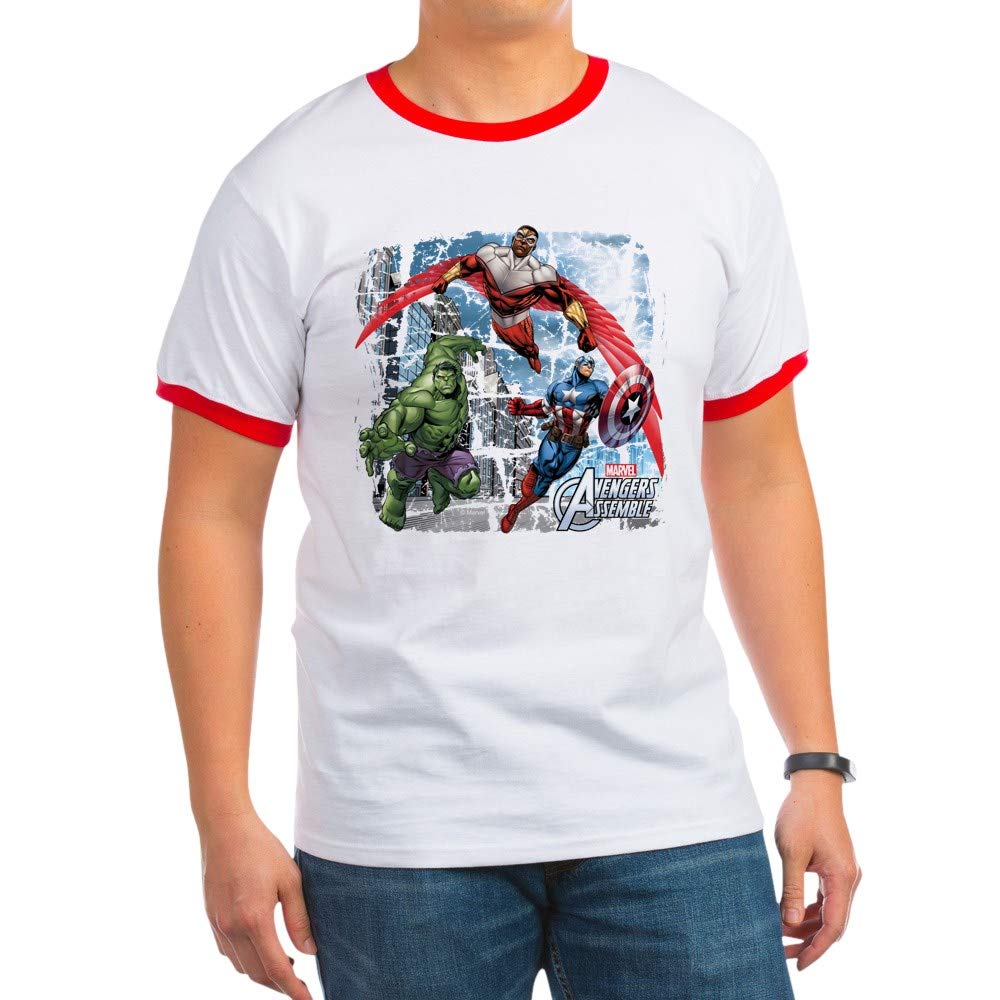 Falcon, Hulk & Captain America Graphic Ringer T-Shirt | Superhero Marvel Comics Tee for Men & Women | Casual Wear, Cosplay & Comic Con Outfits