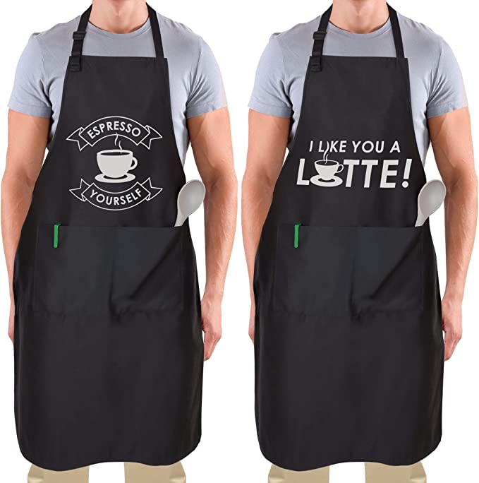 (2 Pack) Funny Aprons for Women, Men & Couples - Kitchen Cooking BBQ Baking Gifts for Couples & Friends - Perfect for Valentine's Day, Anniversary & Housewarming Parties