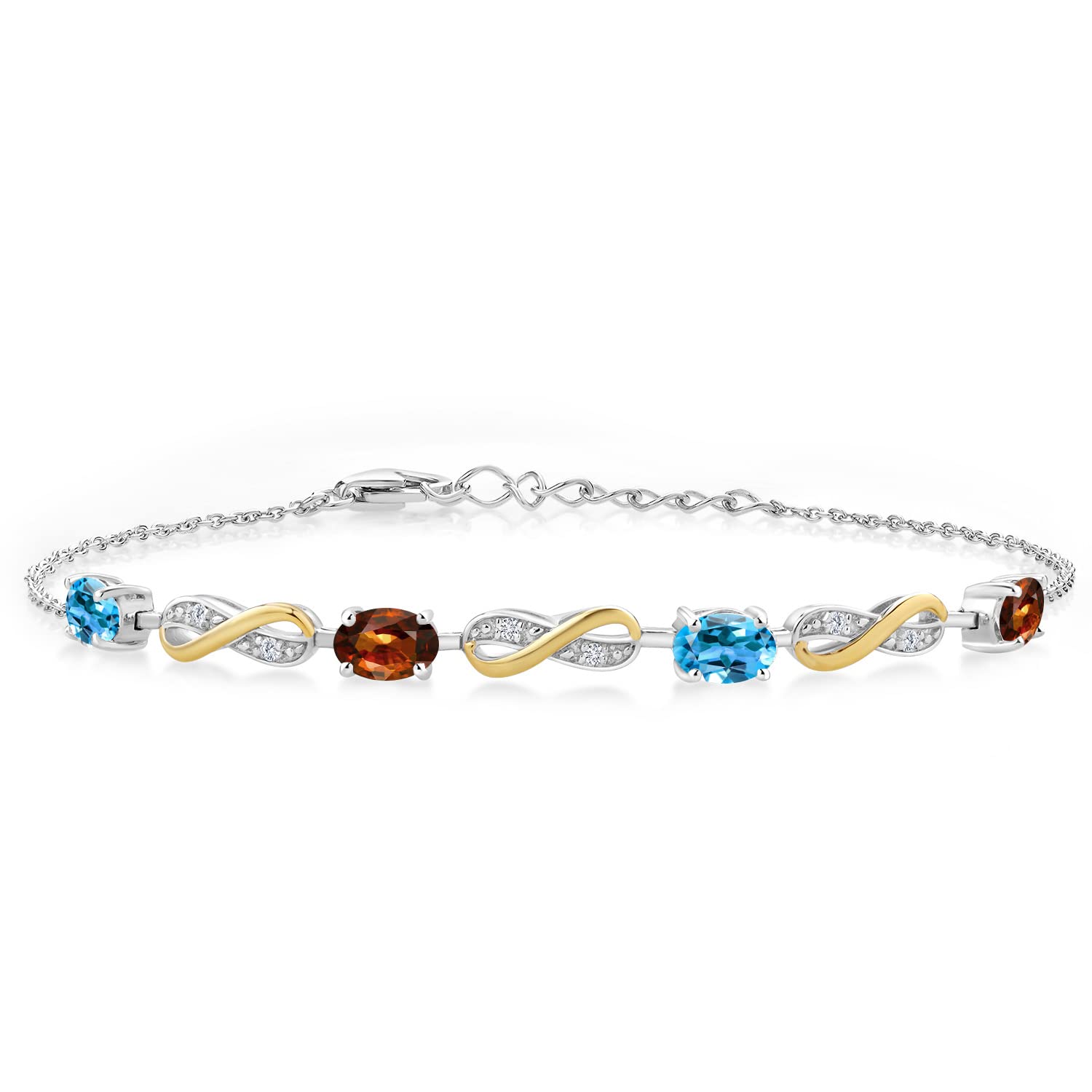 2.80 Ct Oval Swiss Blue Topaz & Brown Zircon 925 Sterling Silver 10K Yellow Gold Infinity Bracelet with Lab-Grown Diamonds for Women - Adjustable up to 7.5 Inches - Perfect Gift for Mother's Day, Anniversary, Birthday & Special Occasions
