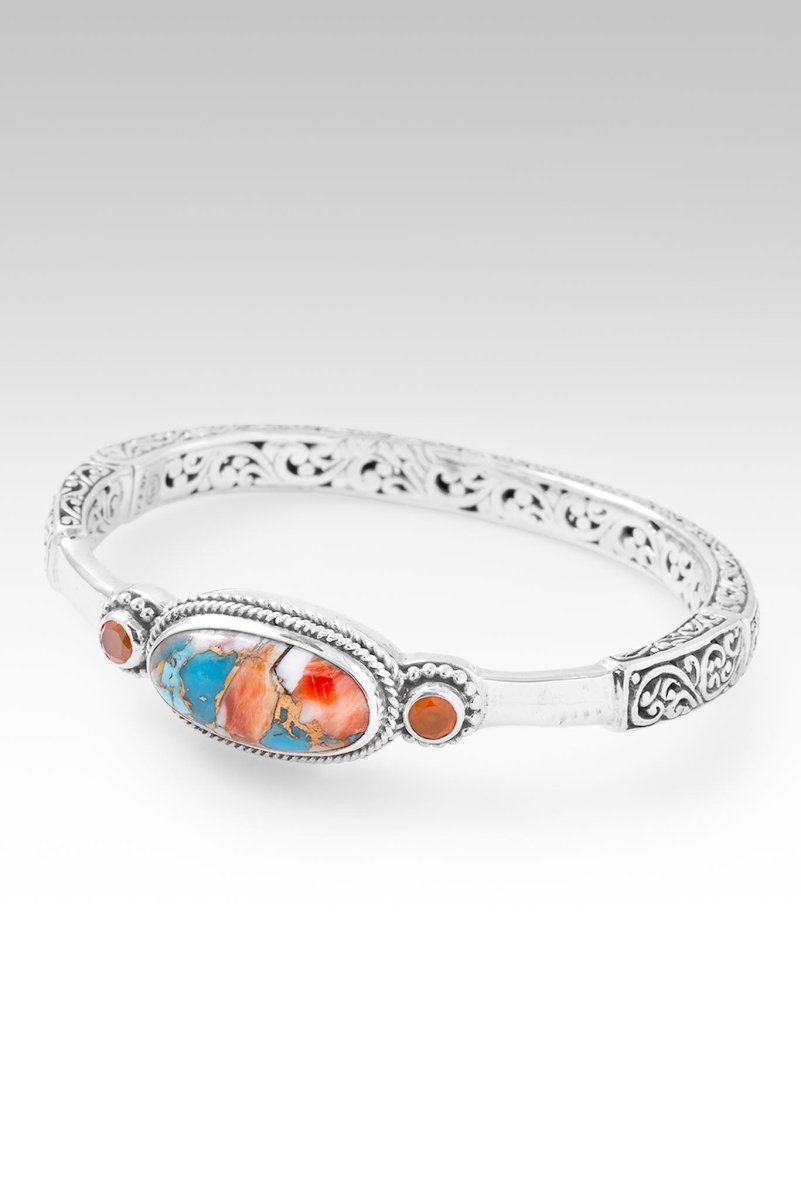 Wisdom in Surrender Bangle™ - Kingman Turquoise, Spiny Oyster & Carnelian Handmade Bracelet - Boho Chic Jewelry for Women - Perfect for Yoga, Meditation & Spiritual Healing