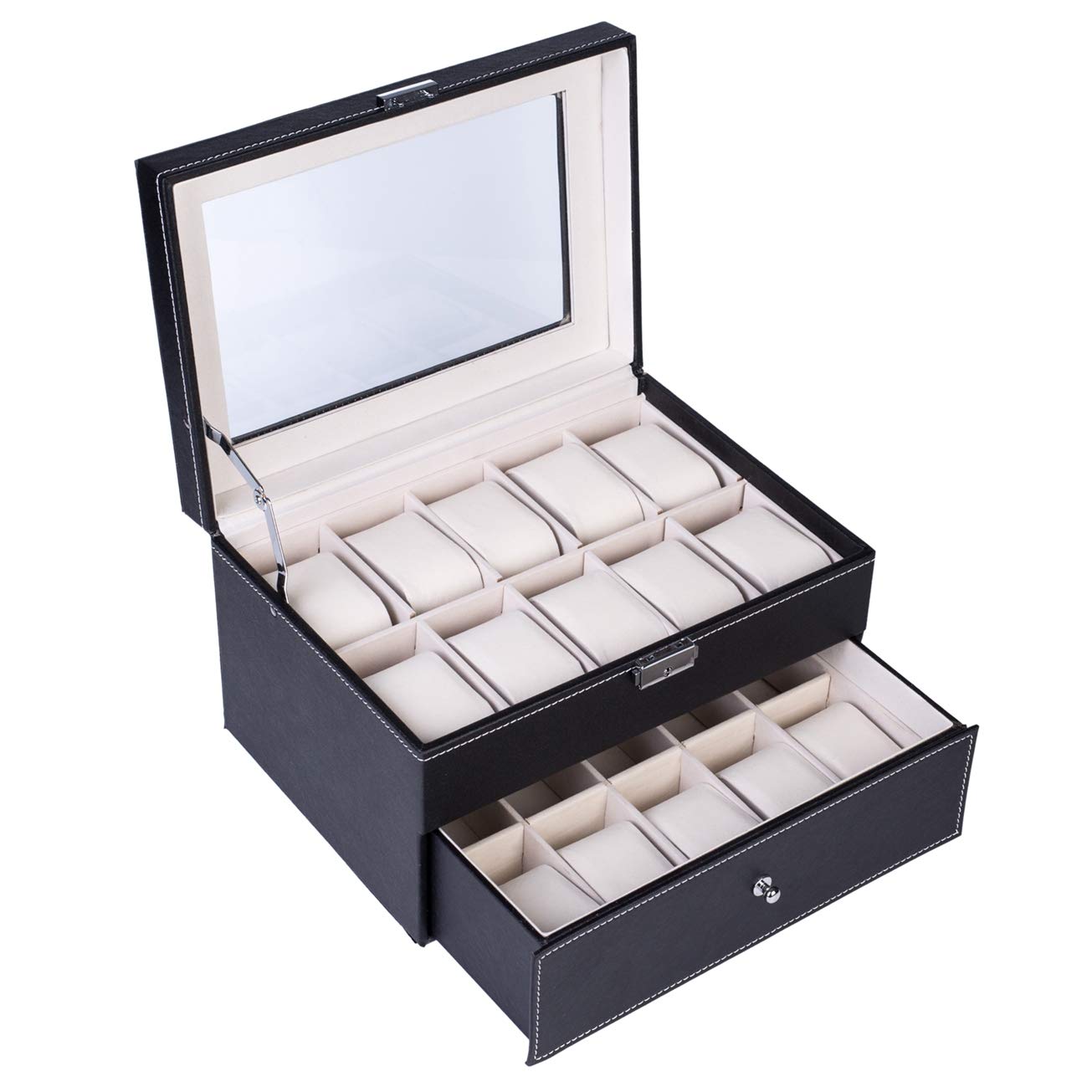 20 Compartments Dual Layer Elegant Wooden Watch Storage Box - Black Stylish Watch Organizer Case for Men & Women | Perfect Gift for Birthday, Anniversary & Special Occasions | Ideal for Watch Collectors & Jewelry Organization