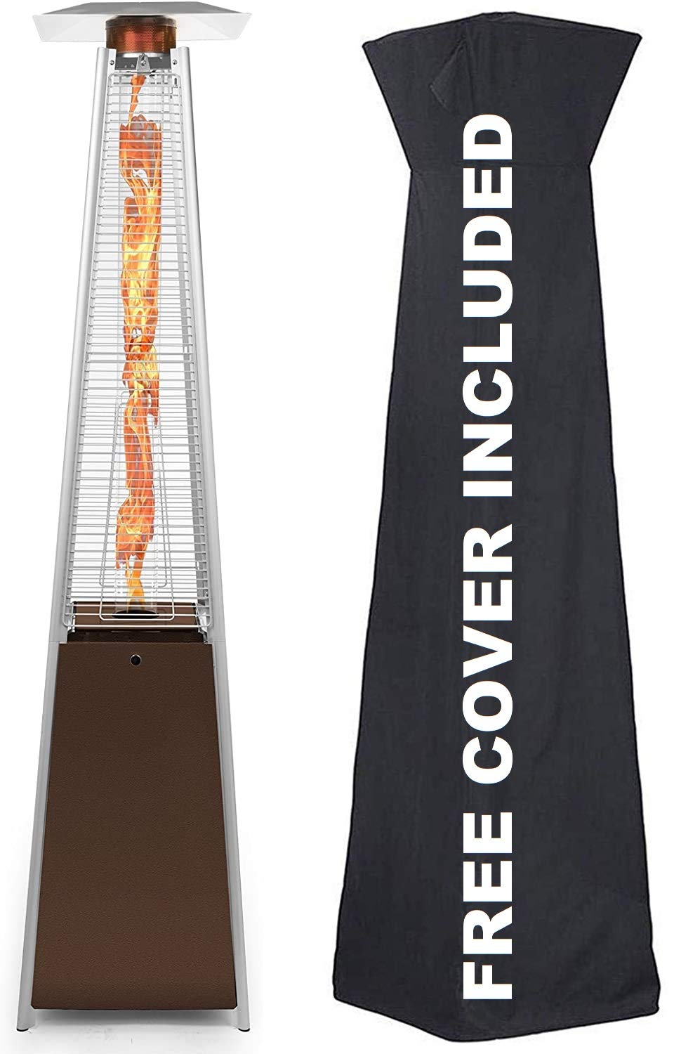 Avenlur 48,000 BTU Outdoor Pyramid Propane Space Heater with Wheels & Protective Cover - Hammered Bronze Patio Heater for Backyard, Deck, Garden & Camping