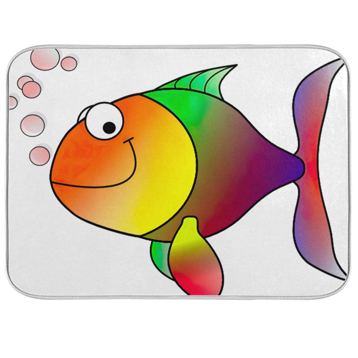 Colorful Fish Design Silicone Dish Drying Mat - Non-Slip Kitchen Counter Mat & Bottle Drying Rack - Foldable 16x18 Inch for Dishes, Cups & Utensils - Perfect for Kitchen Countertops, Sink Areas & Dish Racks