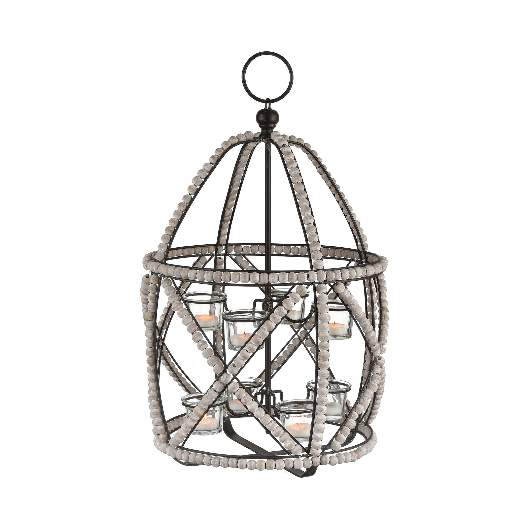 AR Lighting Riverrun Whitewashed Wood & Oil Rubbed Bronze Candle Holder - Small Home Decor for Dining Table, Mantel, or Bedroom Ambiance