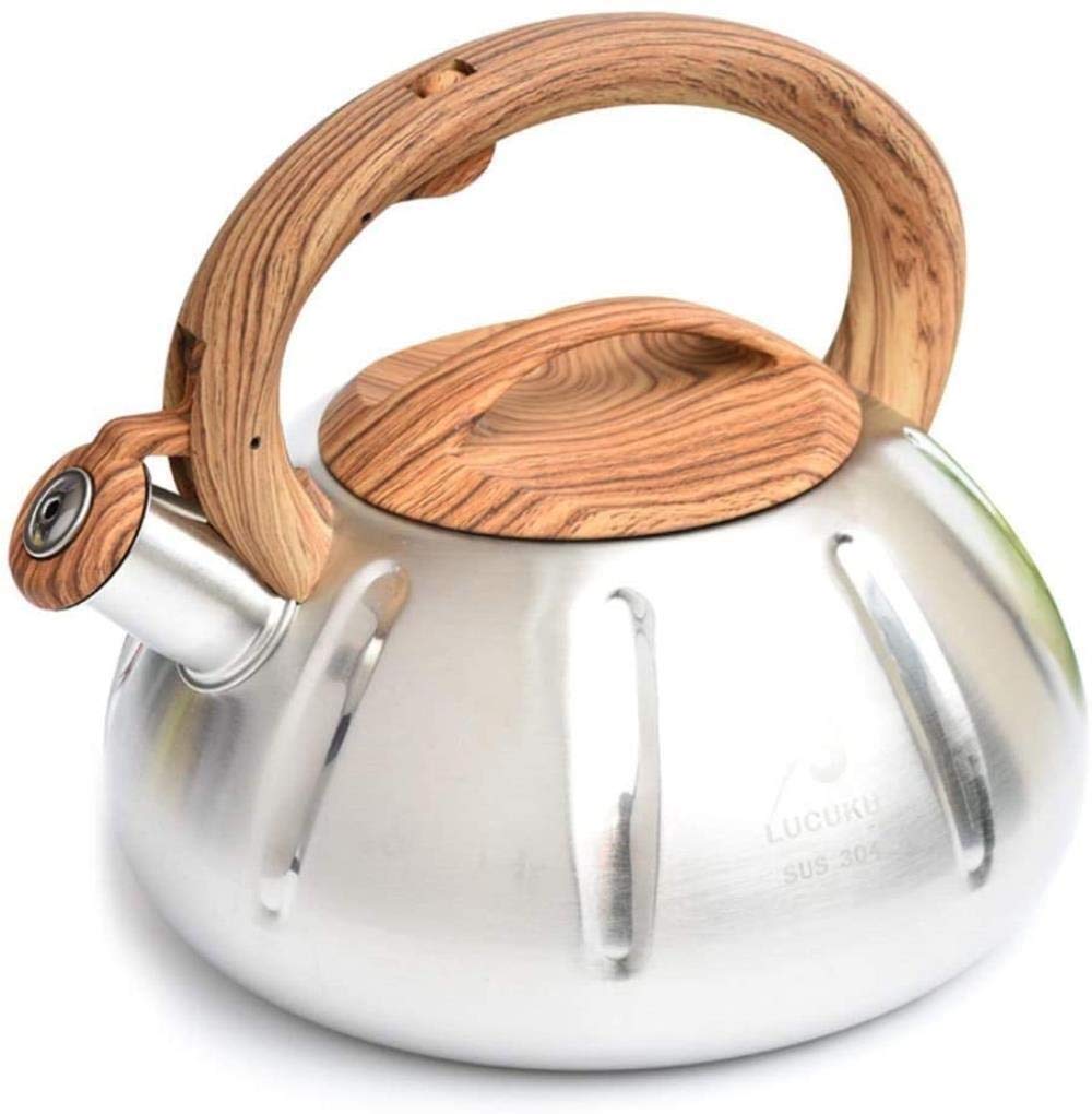 Stainless Steel Whistling Tea Kettle with Wooden Handle - 3L Stovetop Teapot for Gas & Electric Stoves - Perfect for Home, Office & Camping Tea Brewing