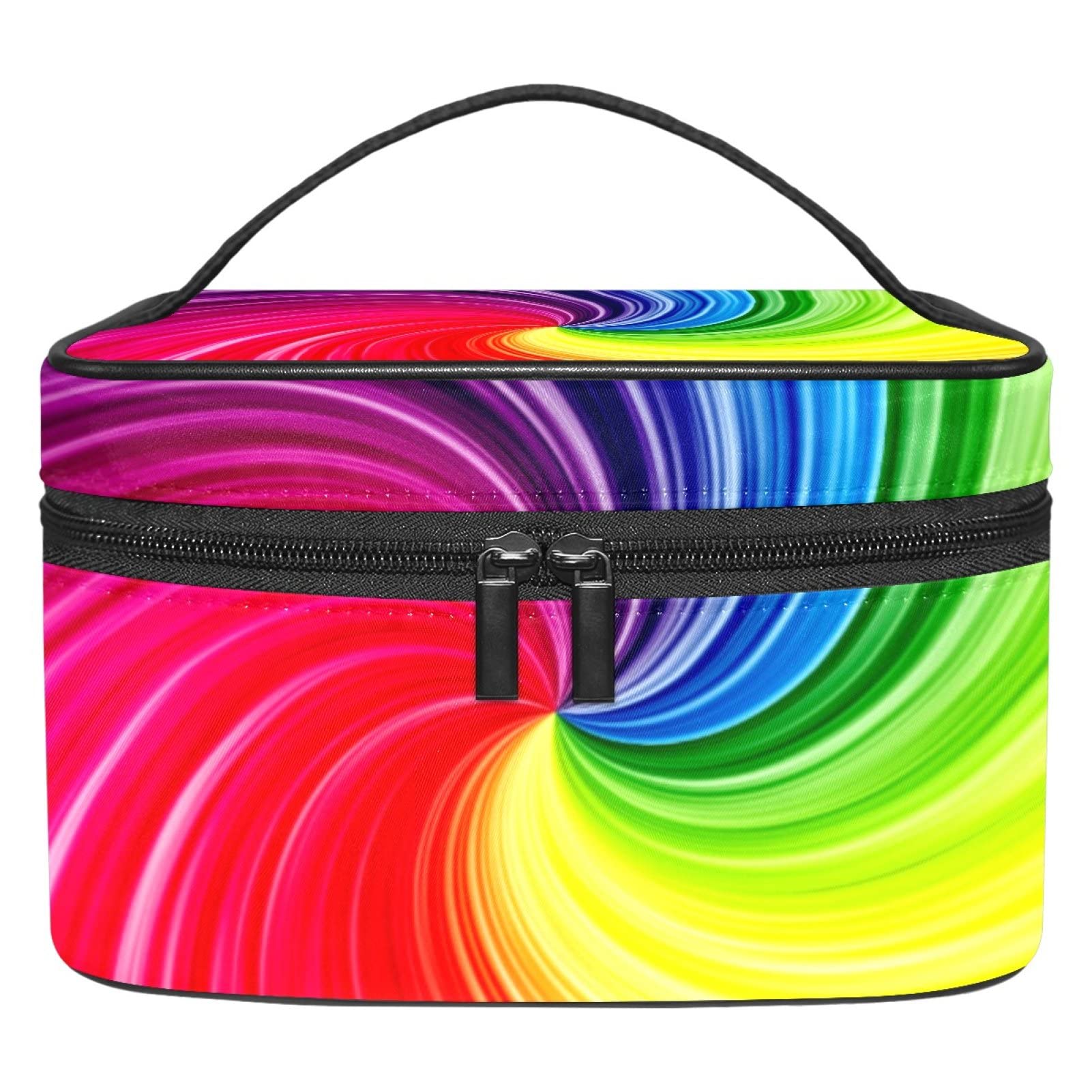 LORVIES Colorful Rainbow Wave Cosmetic Bag - Waterproof Canvas Travel Toiletry Organizer with Top Handle, Single Layer Makeup Pouch for Women | Perfect for Travel, Gym, and Daily Beauty Essentials Storage