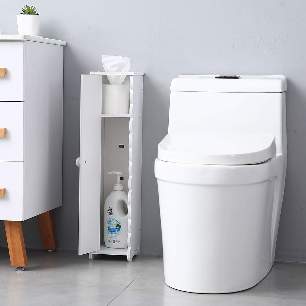 Veryke Small Bathroom Corner Storage Cabinet with Doors & Shelves - Narrow Toilet Vanity Organizer for Towels, Toilet Paper & Bath Essentials | Space-Saving Solution for Compact Bathrooms & Powder Rooms