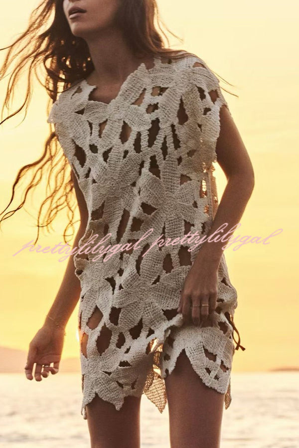 Crochet Hollow Loose Beach Cover Up Mini Dress - Boho Chic Summer Swimwear Coverup for Women, Perfect for Beach, Pool, Vacation & Resort Wear