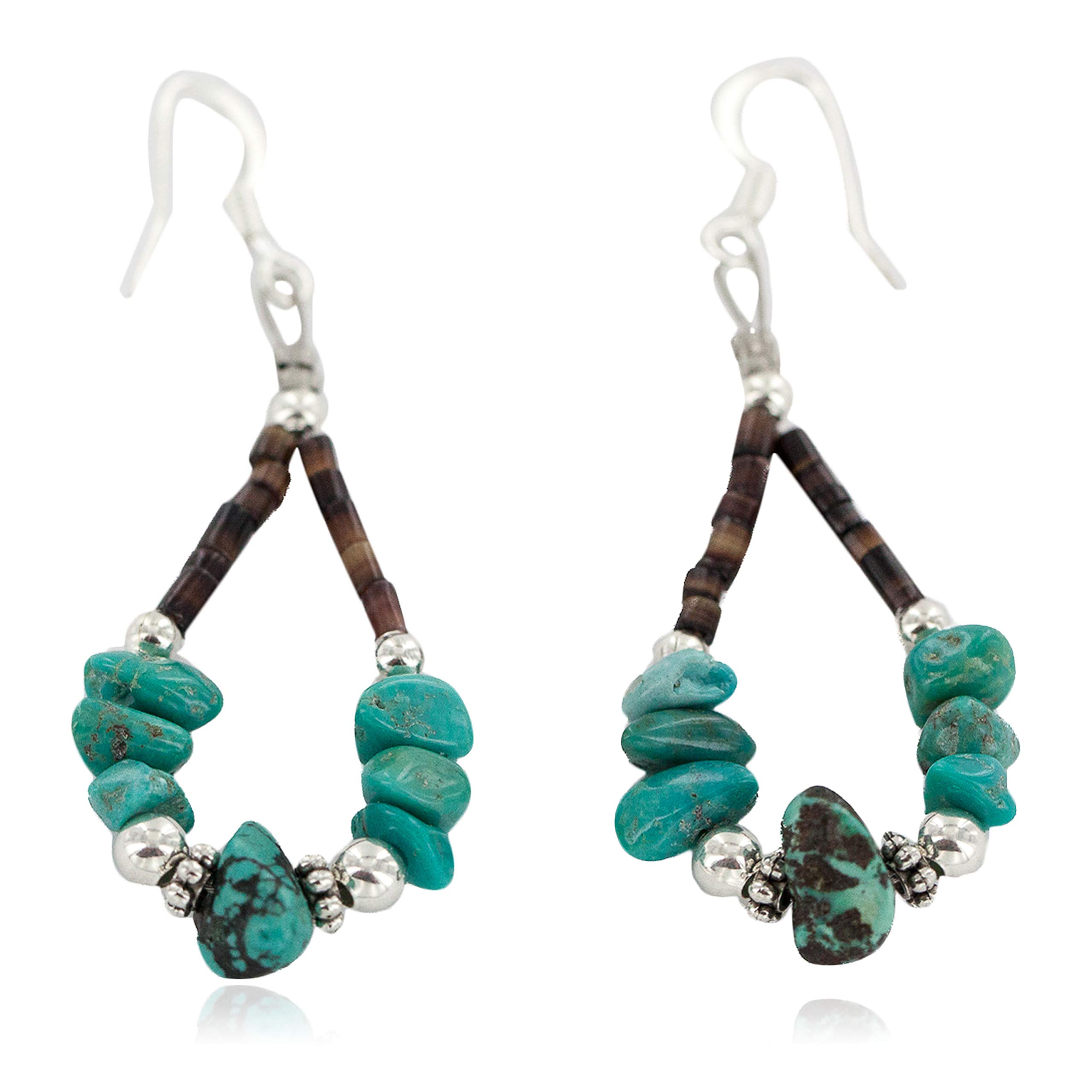 Loma Siiva Sterling Silver Spiderweb Turquoise Hoop Dangle Earrings - $90Tag Certified, Handmade Boho Jewelry for Women | Perfect for Festivals, Parties & Everyday Wear