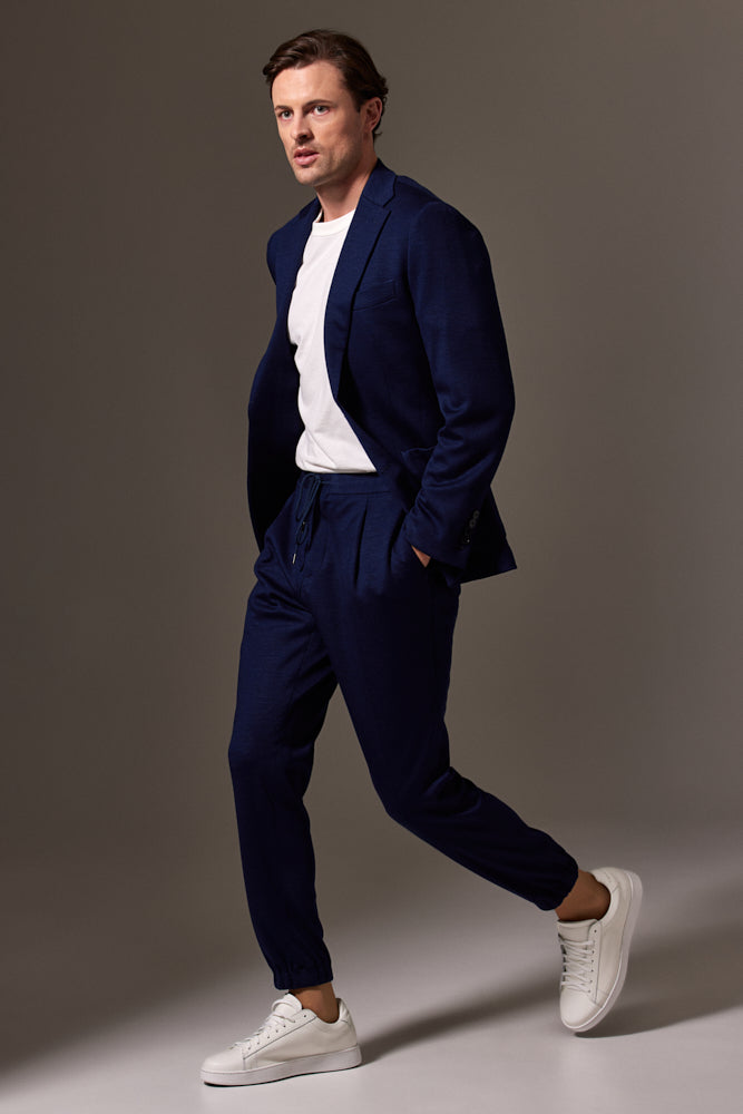 Liam Bailey Men's Wool Jersey Suit in Navy Blue - Perfect for Business Meetings, Weddings & Formal Events