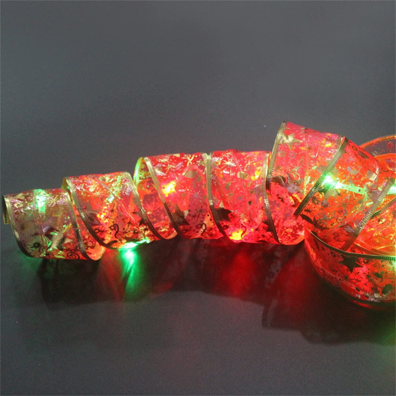 Christmas LED Ribbon Lights - 10ft DIY Lace Bow String Lights for Tree Ornaments, Holiday Home Decor, Party & Wedding Decoration
