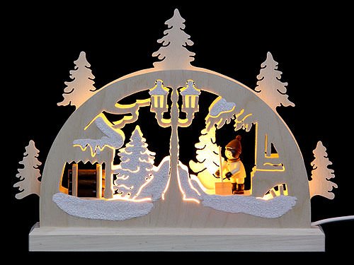 Authentic German Erzgebirge Mini LED Candle Arch - Snow Shoveling Design - 9x6x2 Inches (23x15x4.5cm) - Handcrafted Christmas Decor for Windowsills, Mantels & Holiday Tables - Michael Müller Collection