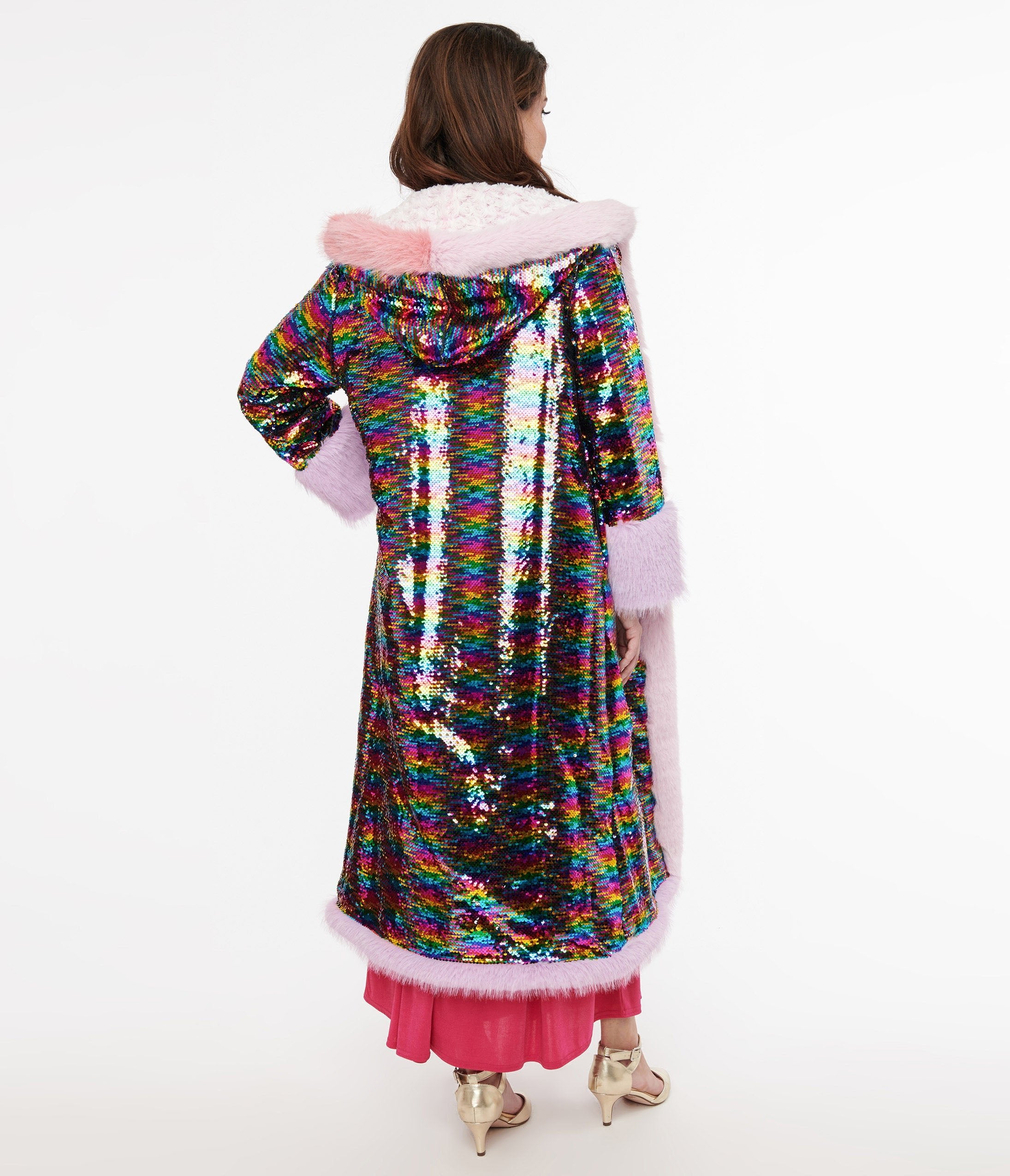 Sparkling Rainbow Sequin Long Coat for Women - Elegant Party Wear, Evening Gala & Special Occasions
