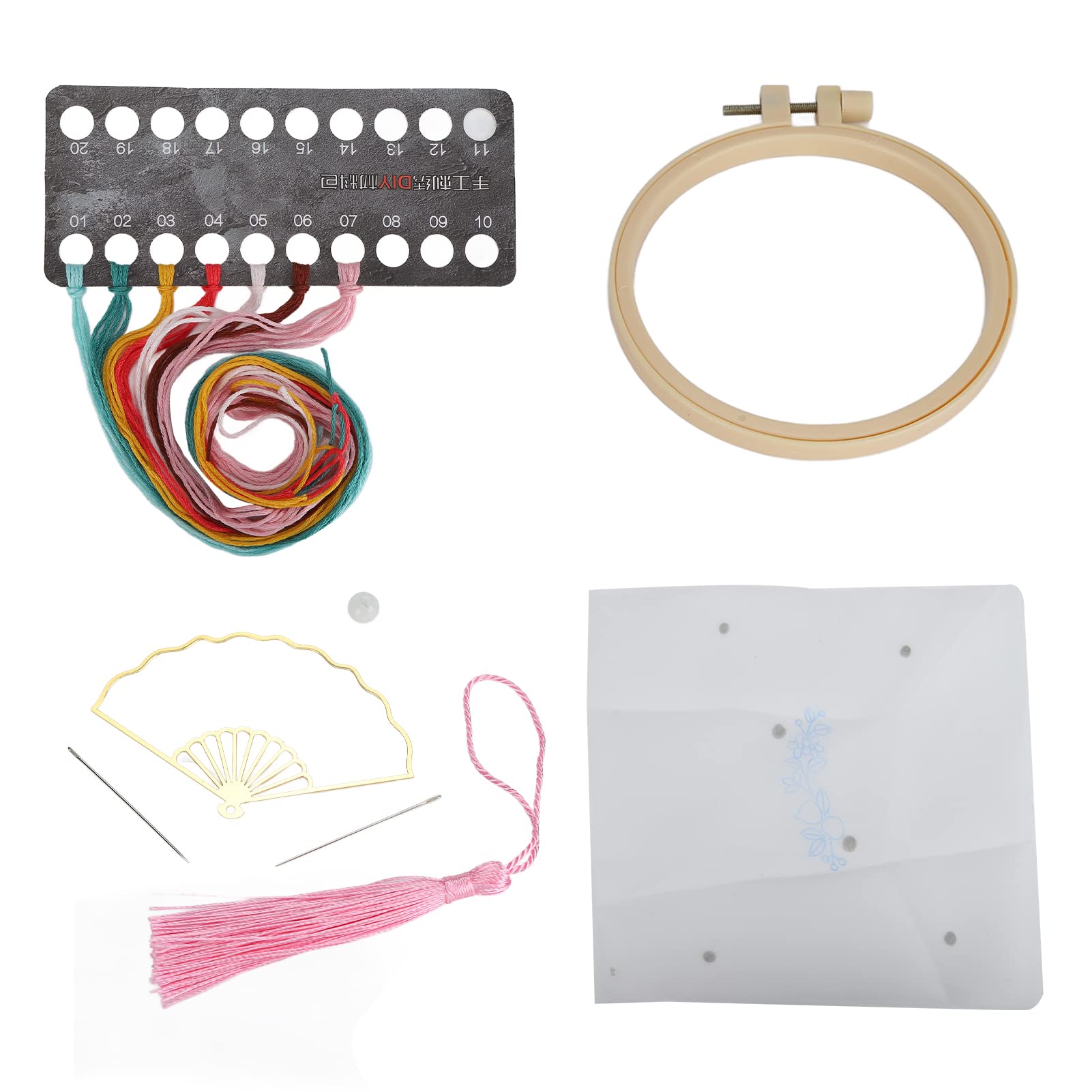Beginner Embroidery Kit - DIY Fan Shape Flower Cross Stitch Set with Hoop, Fabric & Threads | Perfect for Keychains, Pendants & Home Decor Crafts