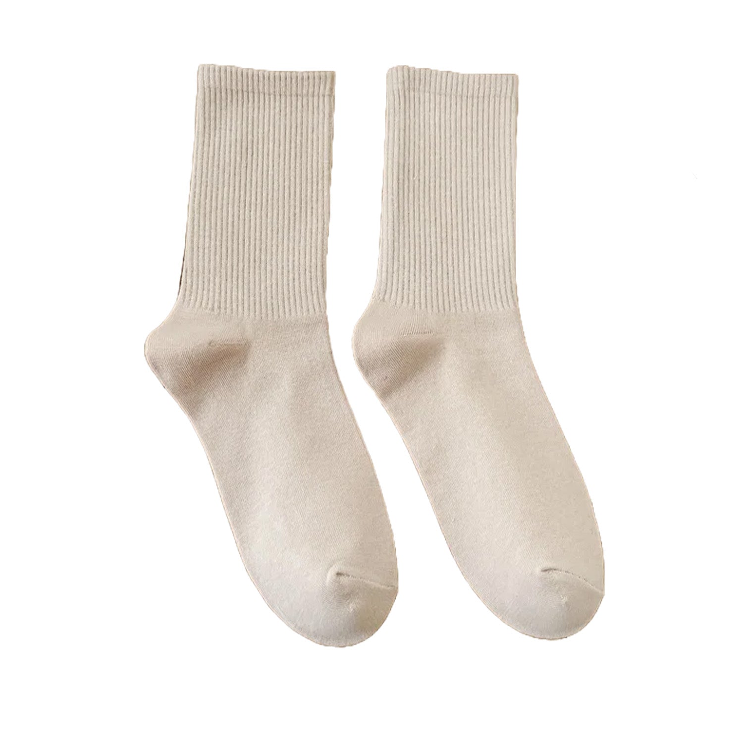FLOOF Women's Basic Crew Socks - Soft Comfortable Everyday Beige Cotton Socks for Work, Casual Wear & Home