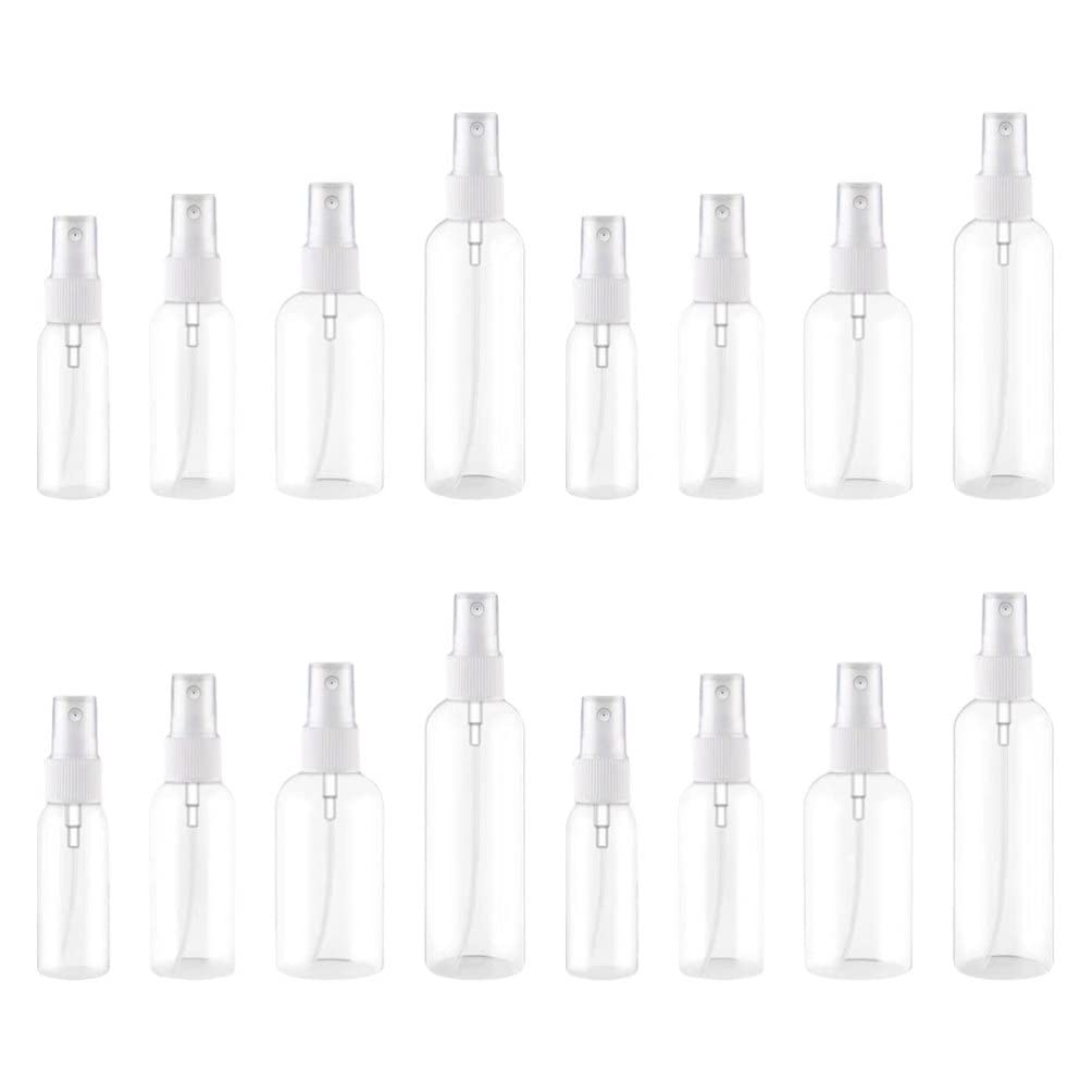 Refillable Clear Mist Spray Bottles - 16pcs Empty Cosmetic Containers (30ml/50ml/75ml/100ml) for Travel Lotion, Emulsion & Skincare | Perfect for Toiletry Kits, Salon Use & DIY Beauty Products