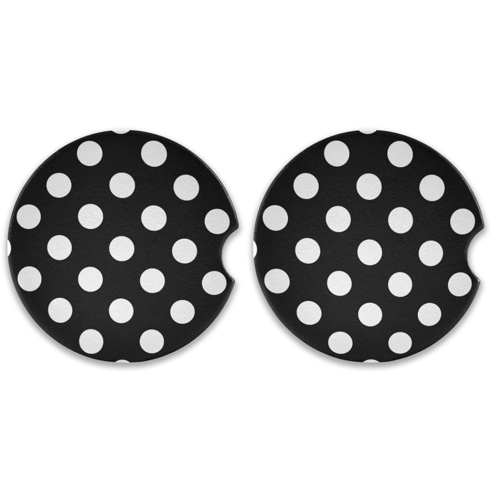 2-Pack Classic Polka Dot Ceramic Car Coasters - Absorbent Drink Cup Holders for Cars - Cute Car Accessories for Men & Women (2.56in) - Perfect for Coffee, Soda & Water Bottles in Vehicles