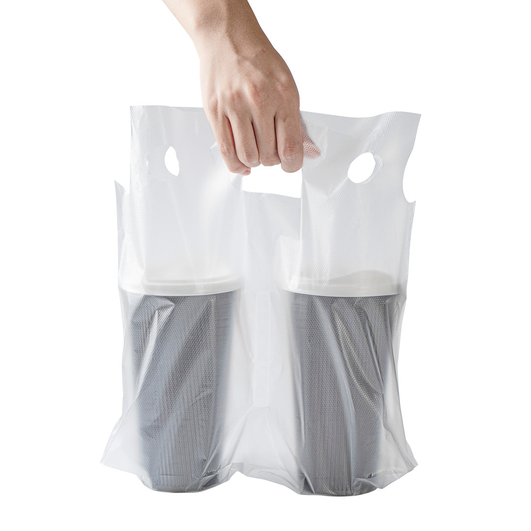 Clear Plastic Drink Carrier Bag - Holds 2 Cups (12.5