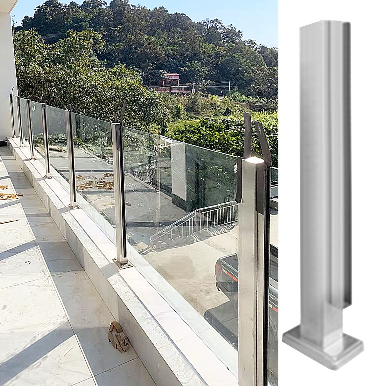 Stainless Steel Open-Air Platform Railing Post Clamp 10/12mm - Balustrade Posts for Hallway, Balcony, Patio Fence - No Handrails Required - End Post (115cm/45in Height) - Durable Outdoor Railing System for Modern Homes & Commercial Spaces